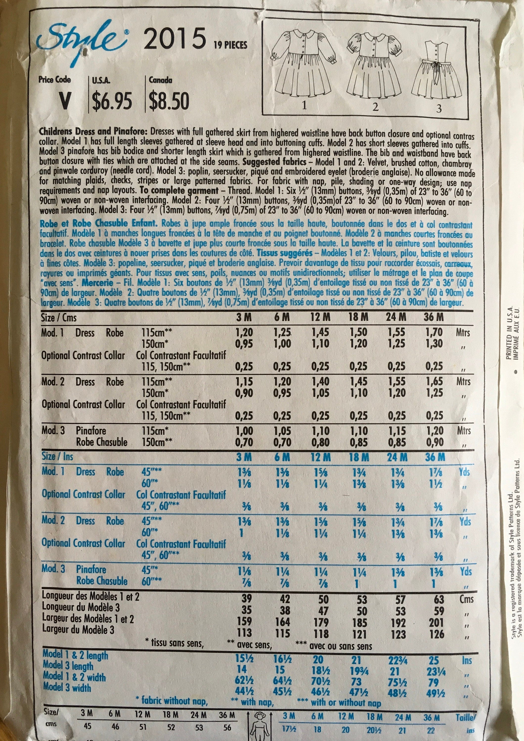 Style 2015 Sewing Pattern (Vintage) CUT