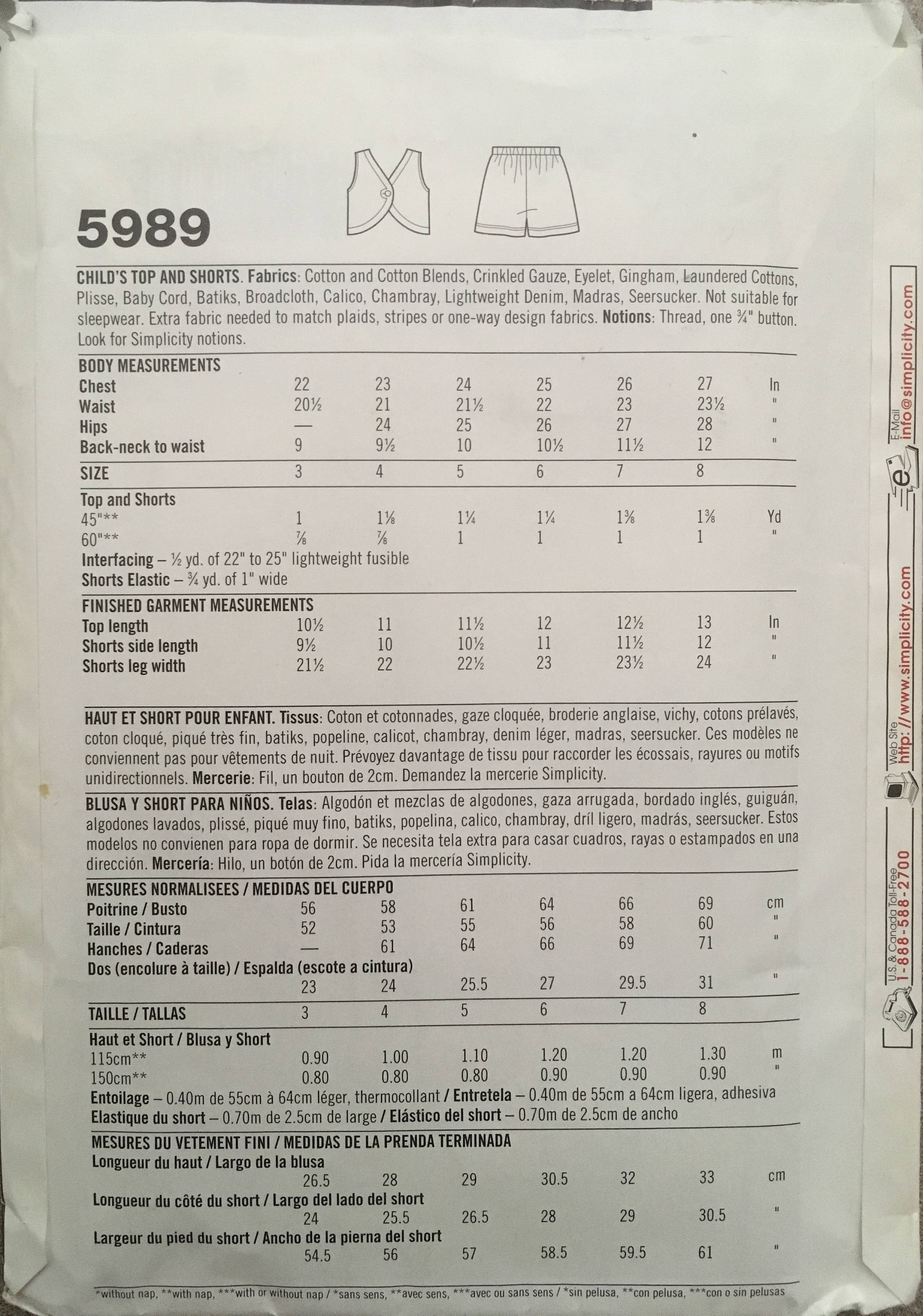 Simplicity 5989 Sewing Pattern (Vintage) CUT