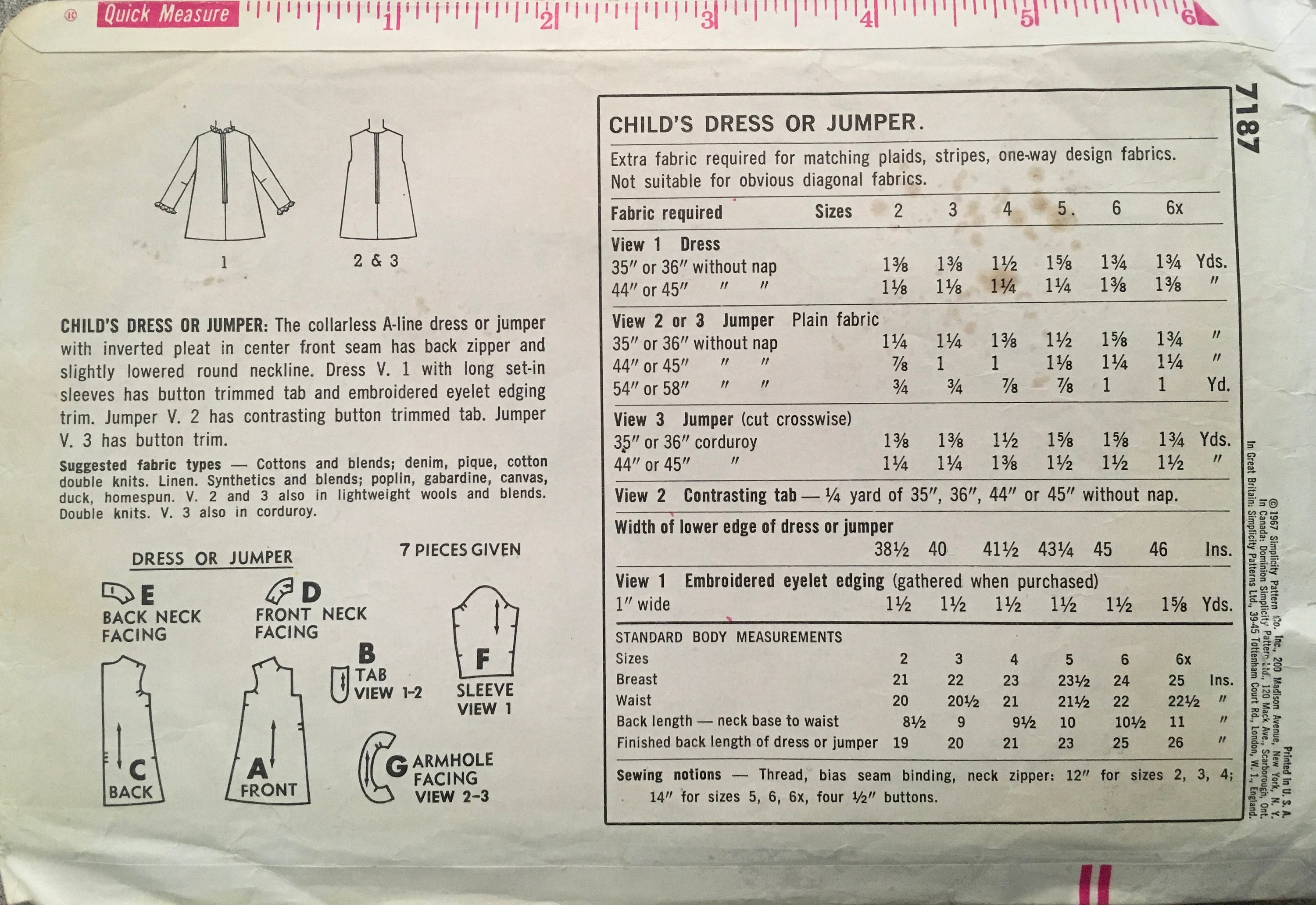 Simplicity 7187 Sewing Pattern (Vintage) CUT