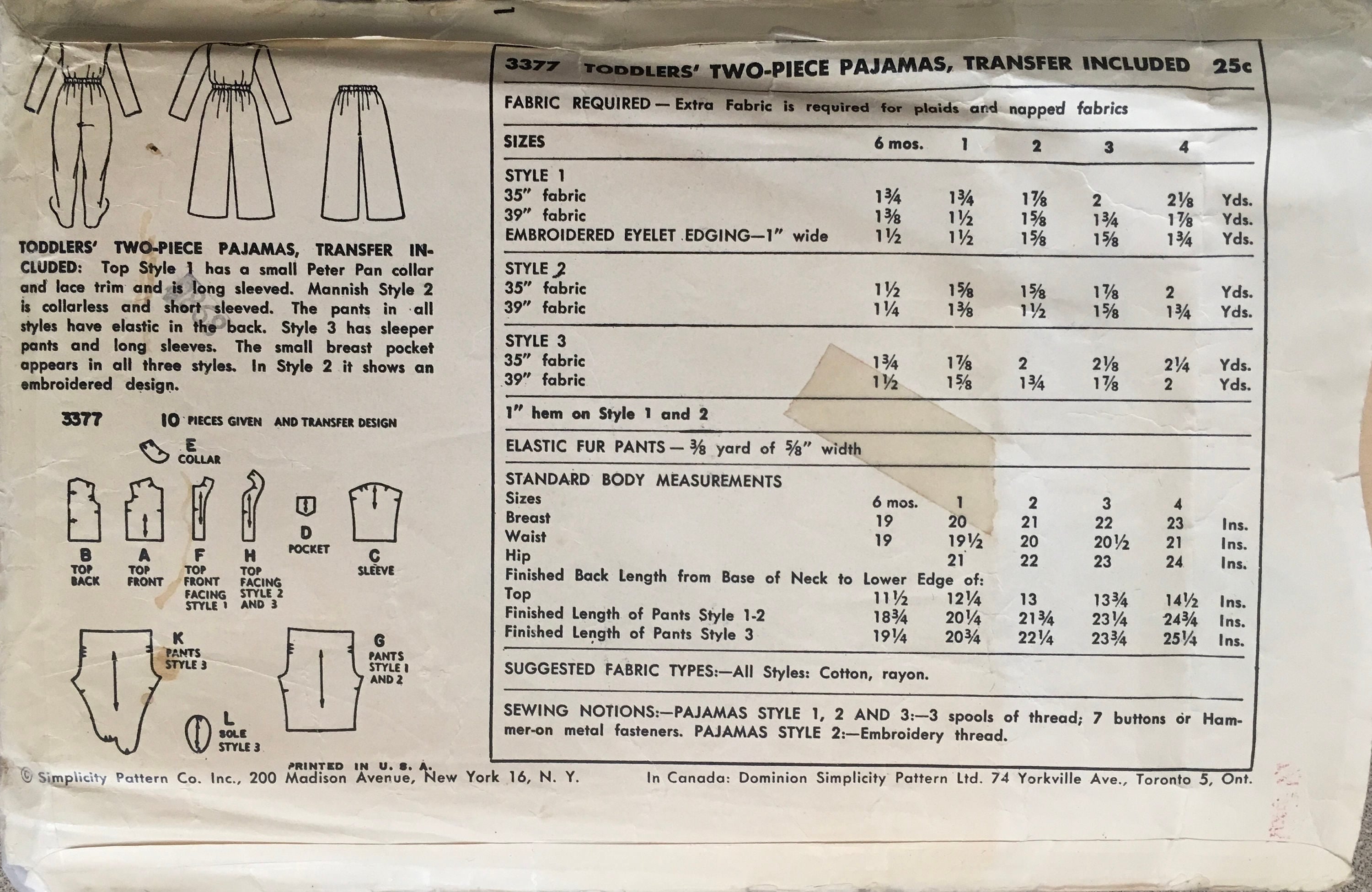 Simplicity 3377 Sewing Pattern (Vintage) CUT