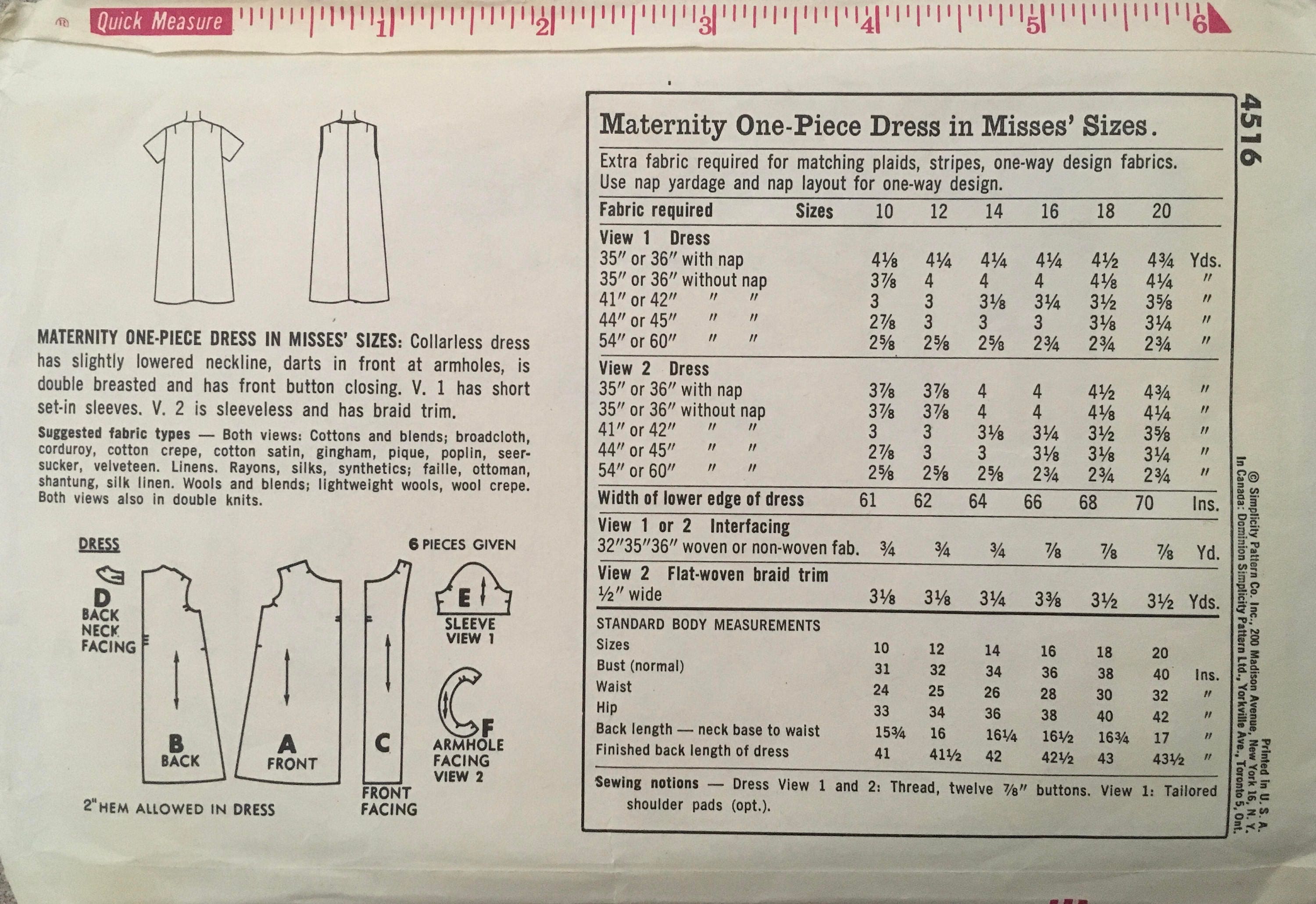 Simplicity 4516 Sewing Pattern (Vintage) UNCUT