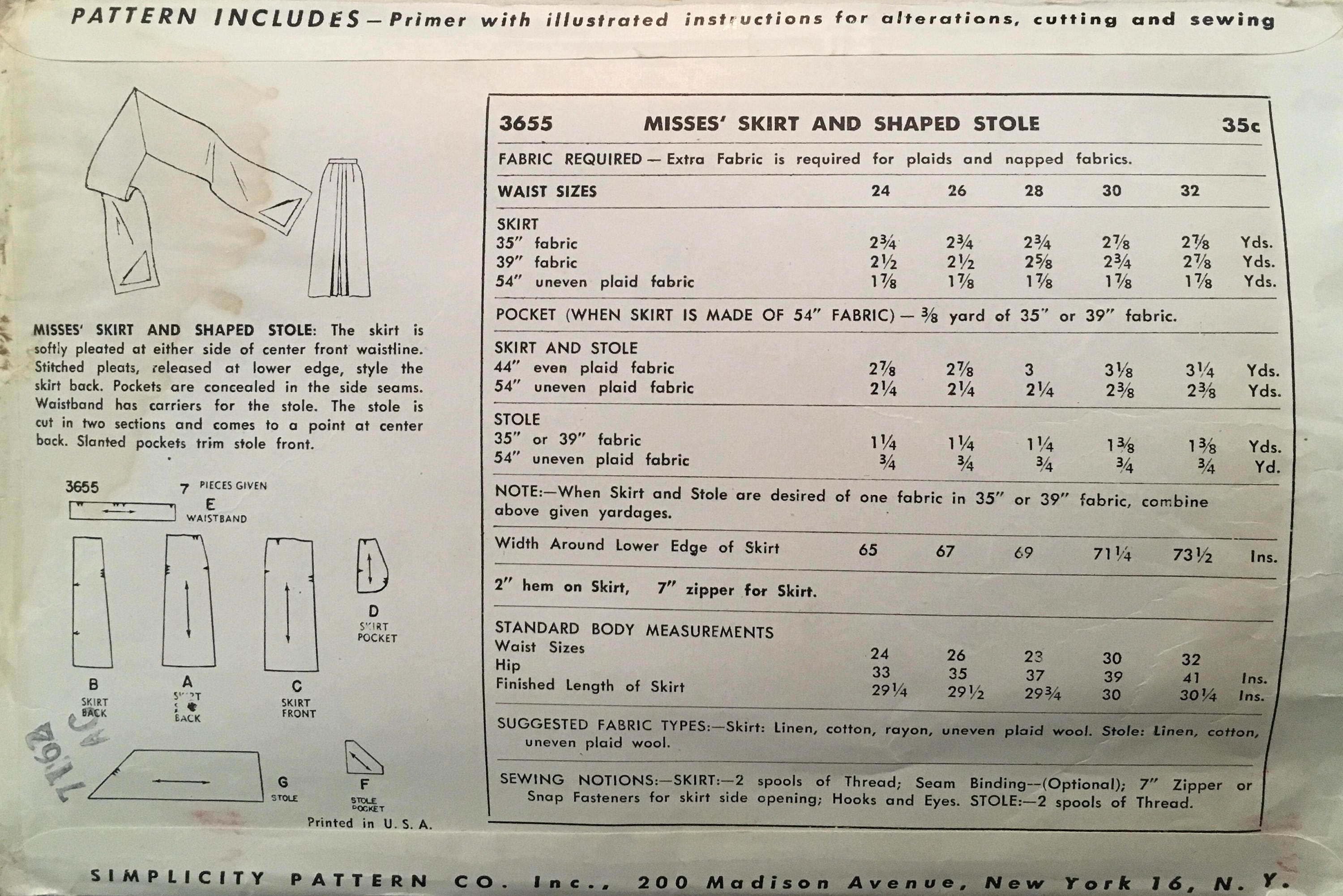 Simplicity 3655 Sewing Pattern (Vintage) CUT