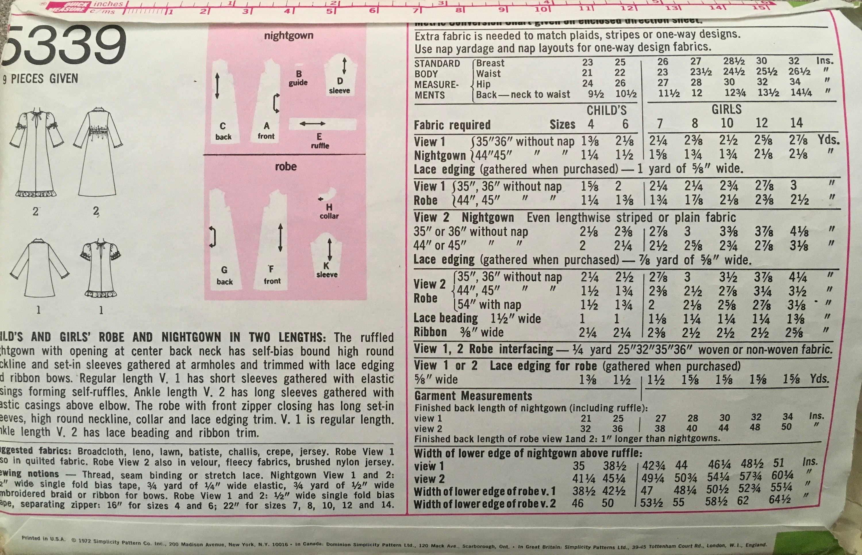 Simplicity 5339 Sewing Pattern (Vintage) CUT