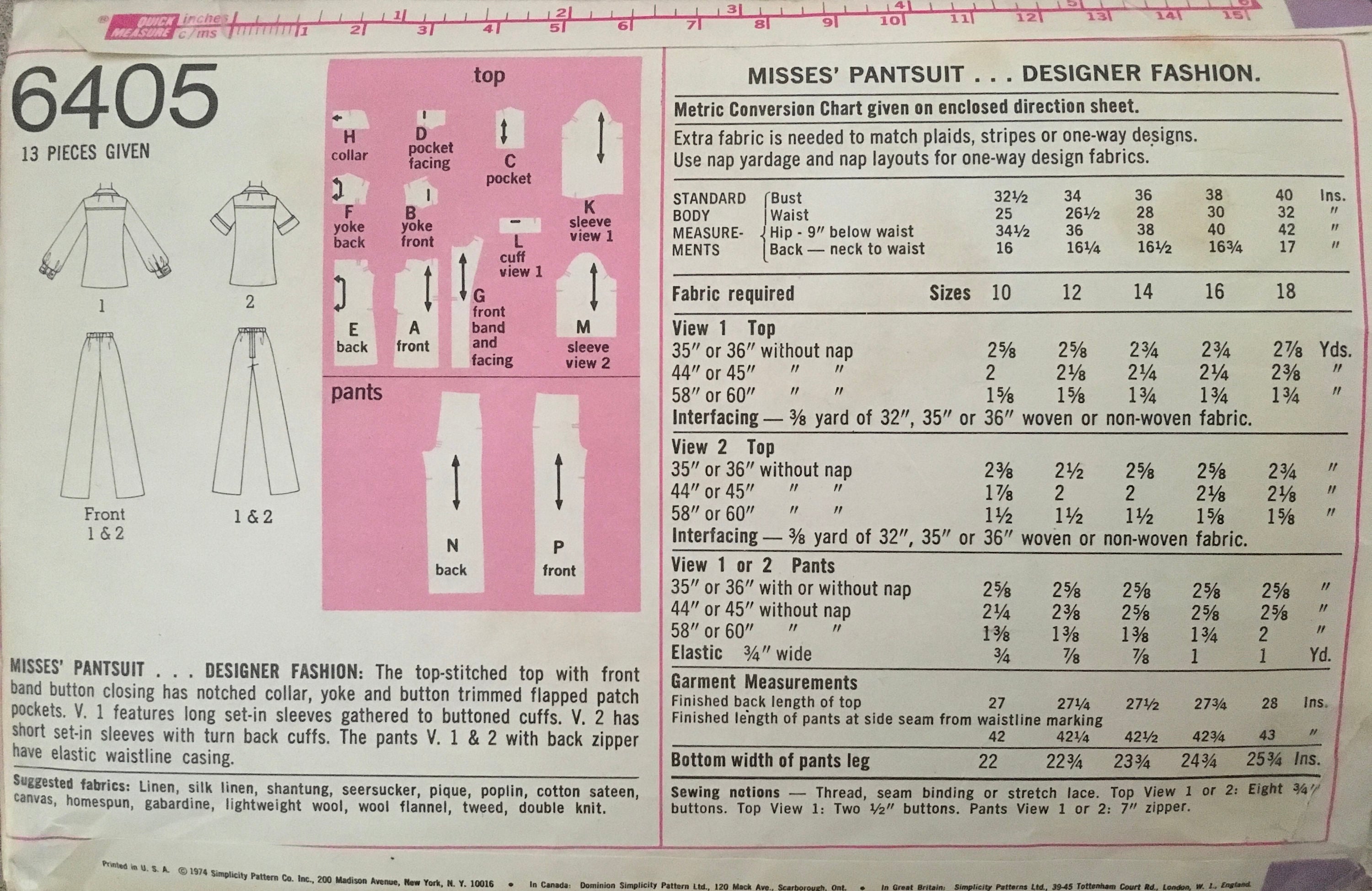 Simplicity 6405 Sewing Pattern (Vintage) CUT