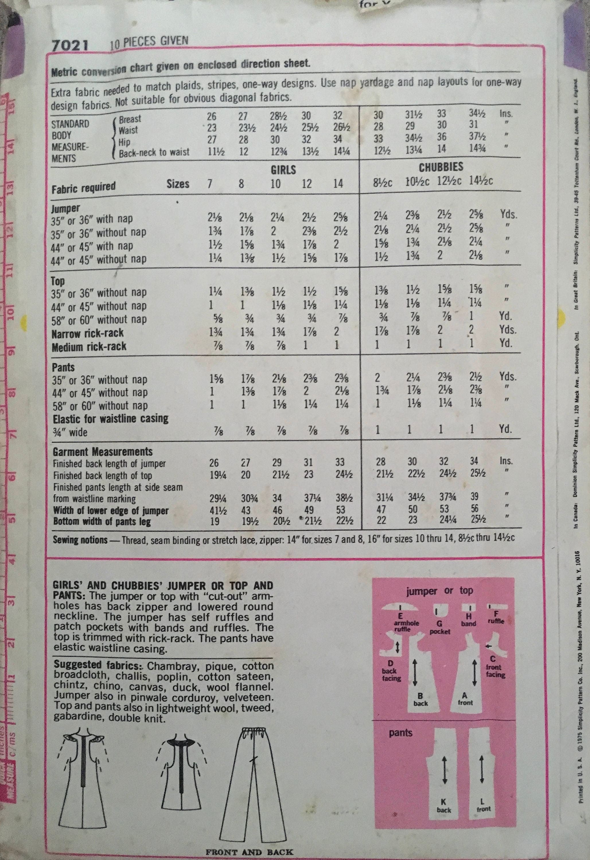 Simplicity 7021 Sewing Pattern (Vintage) UNCUT