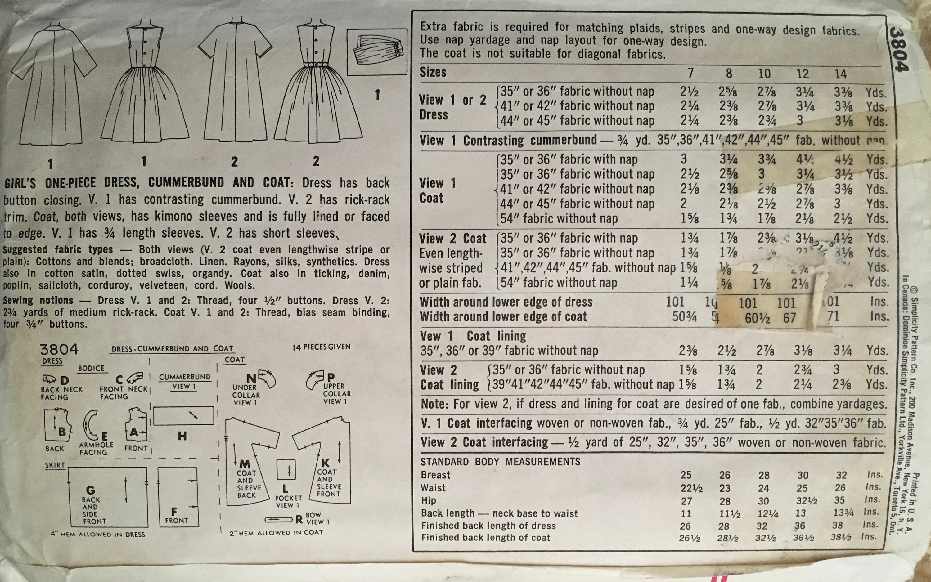 Simplicity 3804 Sewing Pattern (Vintage) CUT