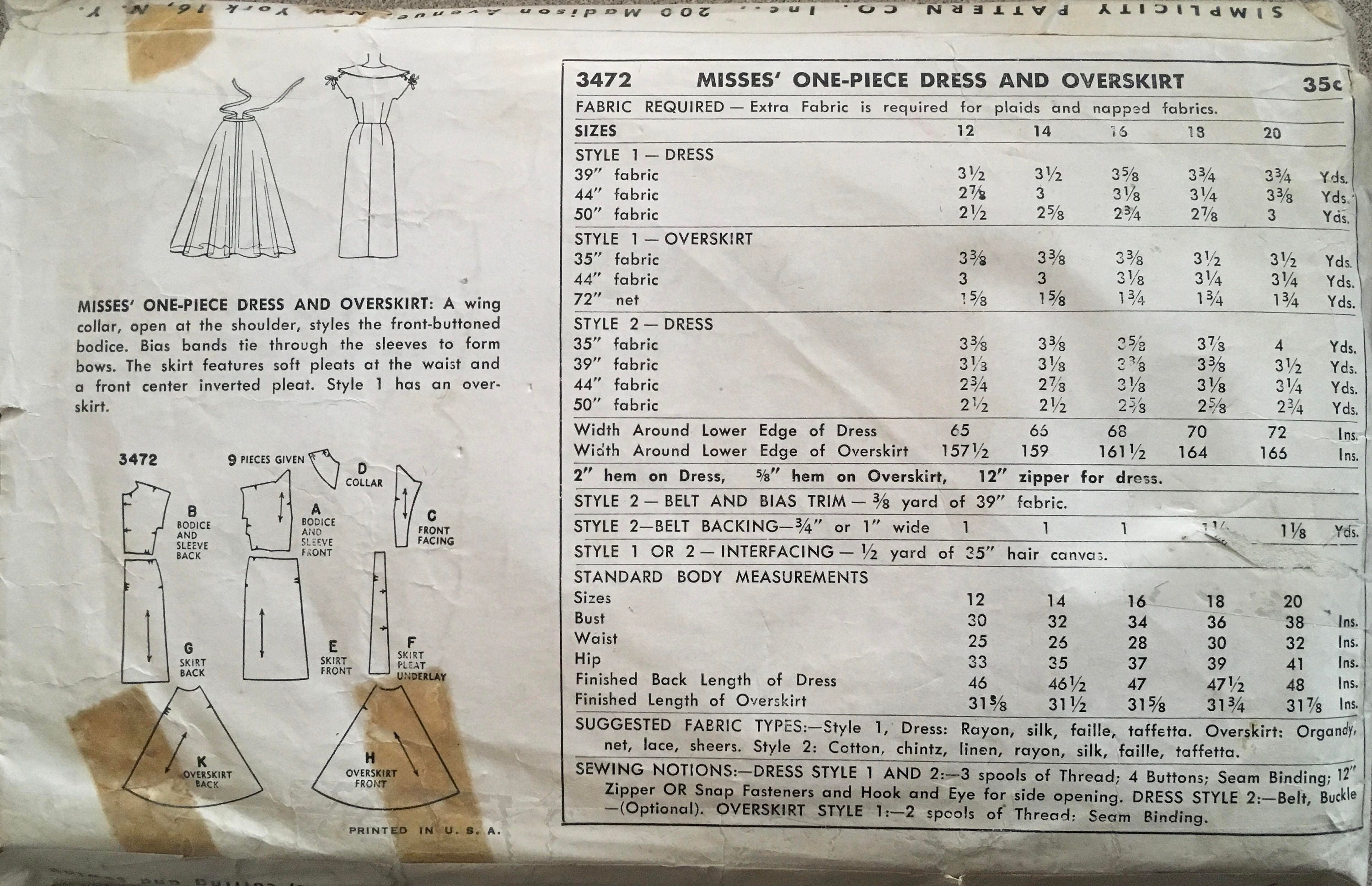 Simplicity 3472 Sewing Pattern (Vintage) CUT