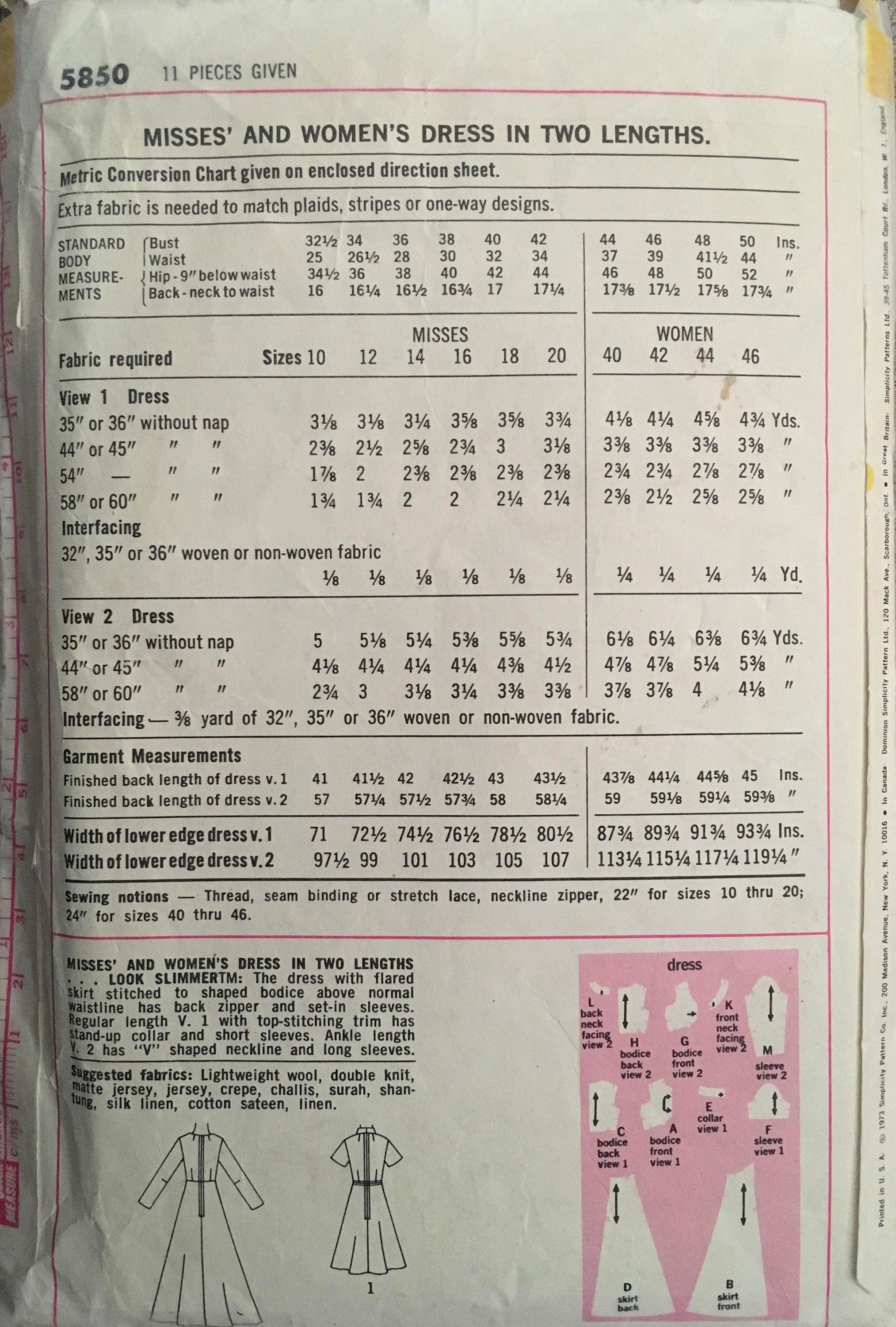 Simplicity 5850 Sewing Pattern (Vintage) CUT