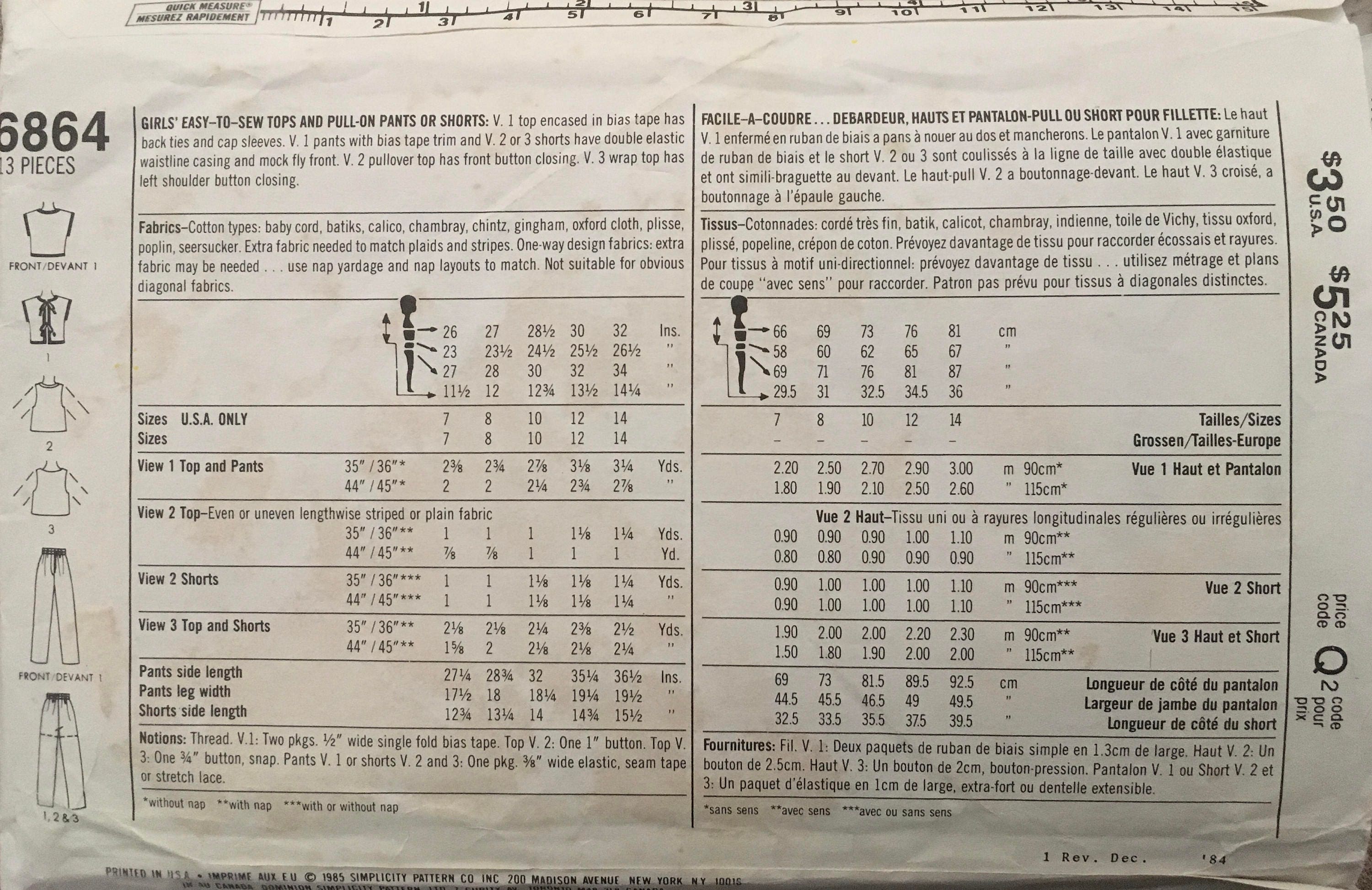 Simplicity 6864 Sewing Pattern (Vintage) CUT