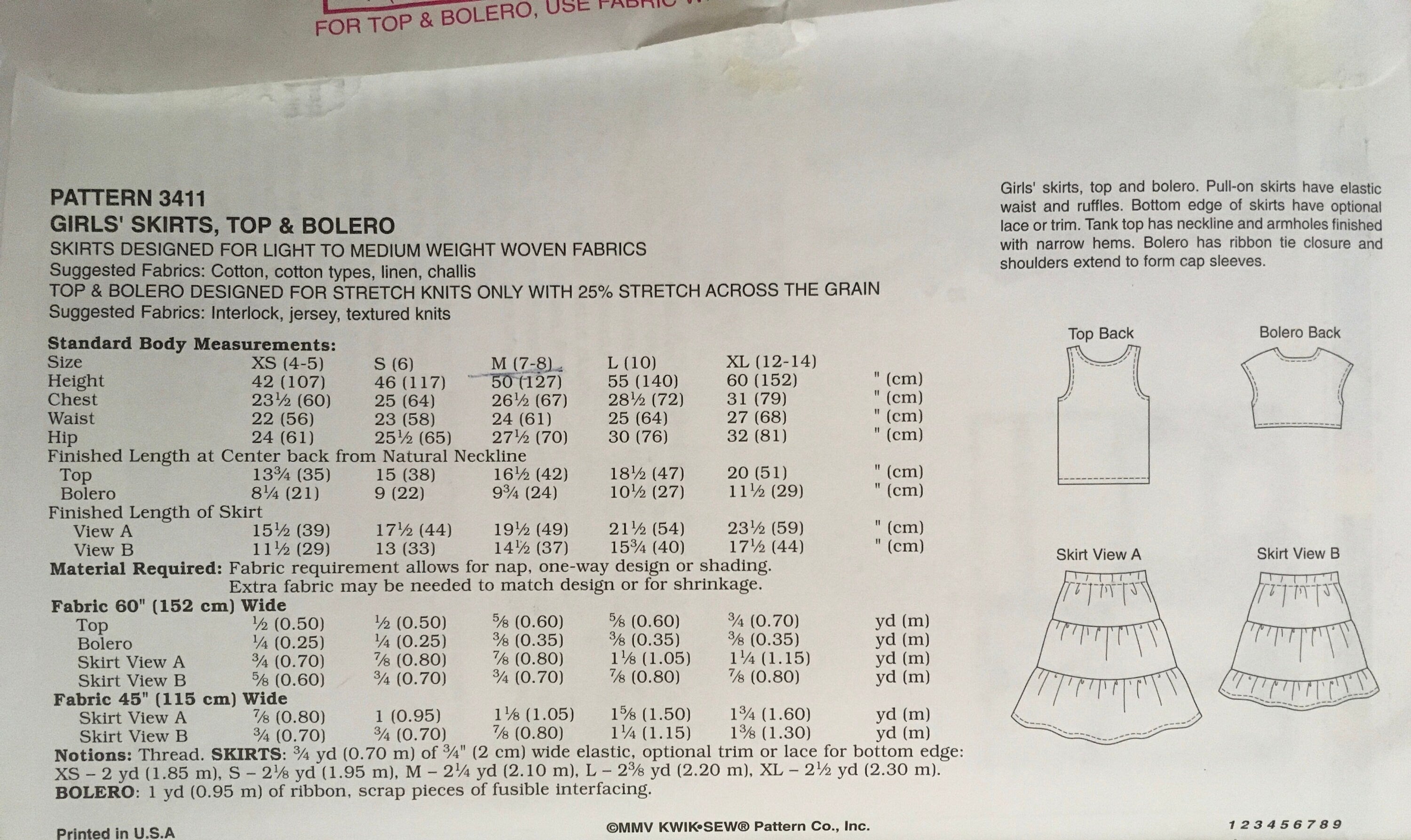 Kwik Sew 3411 Sewing Pattern (Vintage) CUT