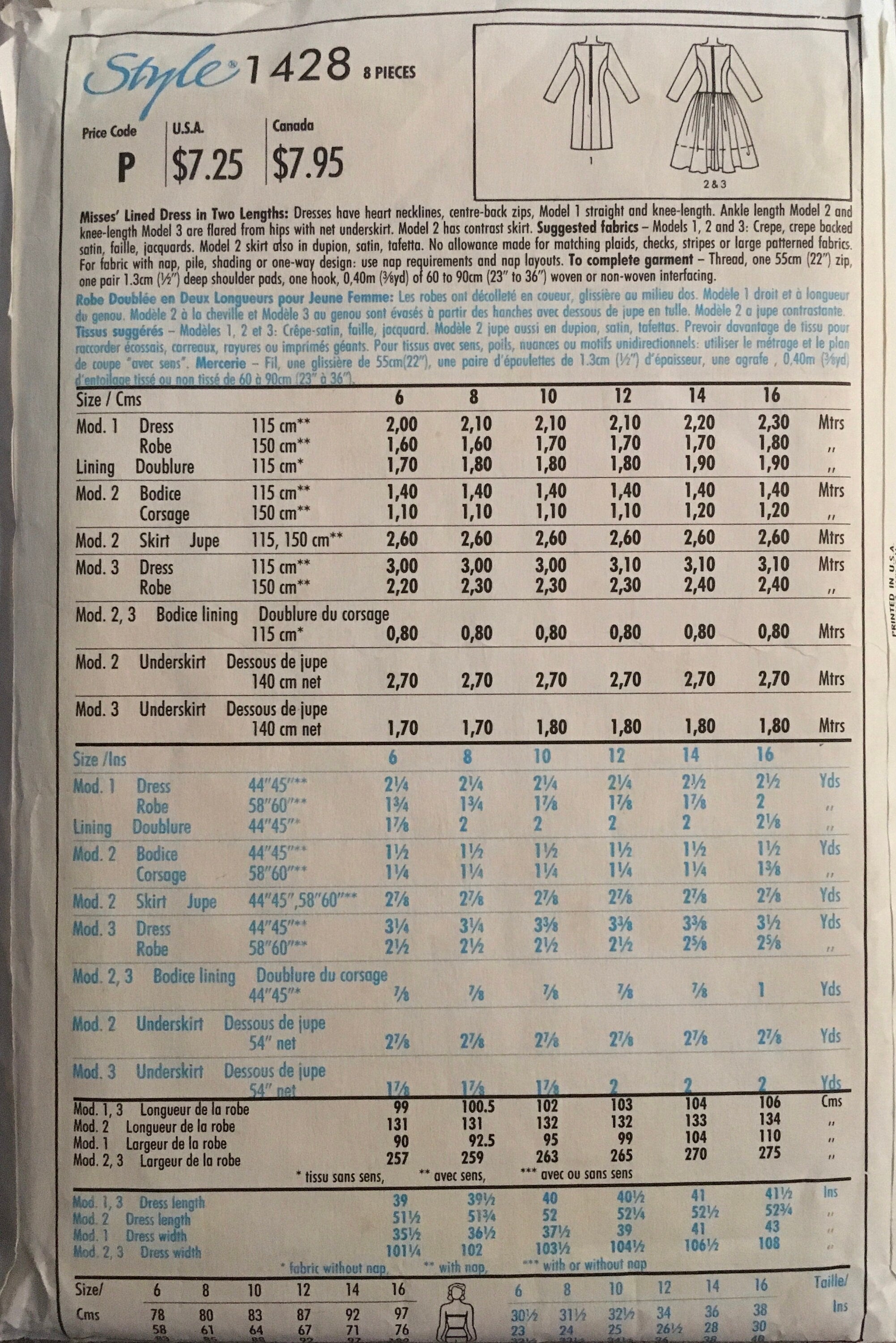 Style 1428 Sewing Pattern (Vintage) CUT