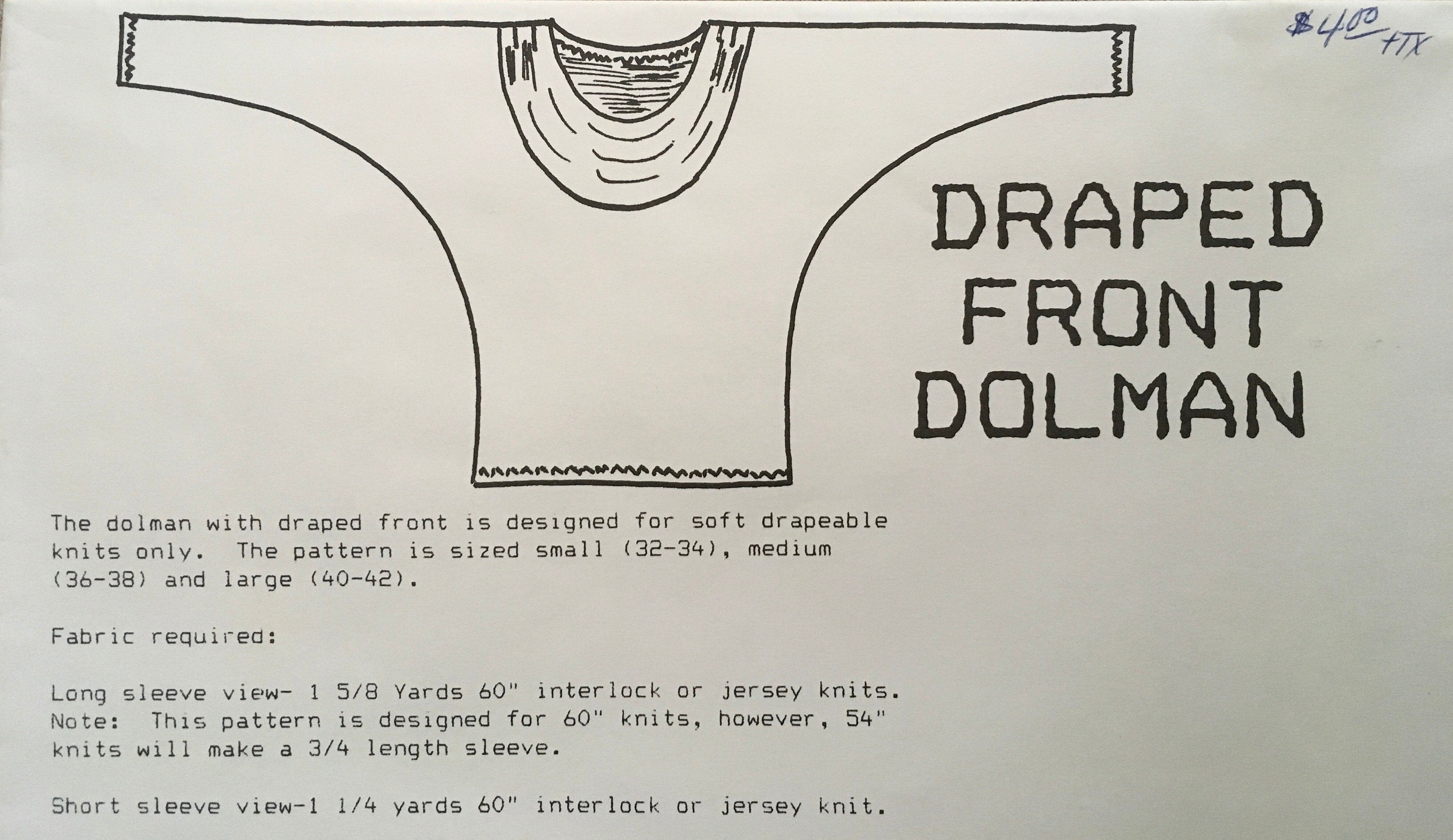 Draped Front Dolman Pattern (Vintage) UNCUT