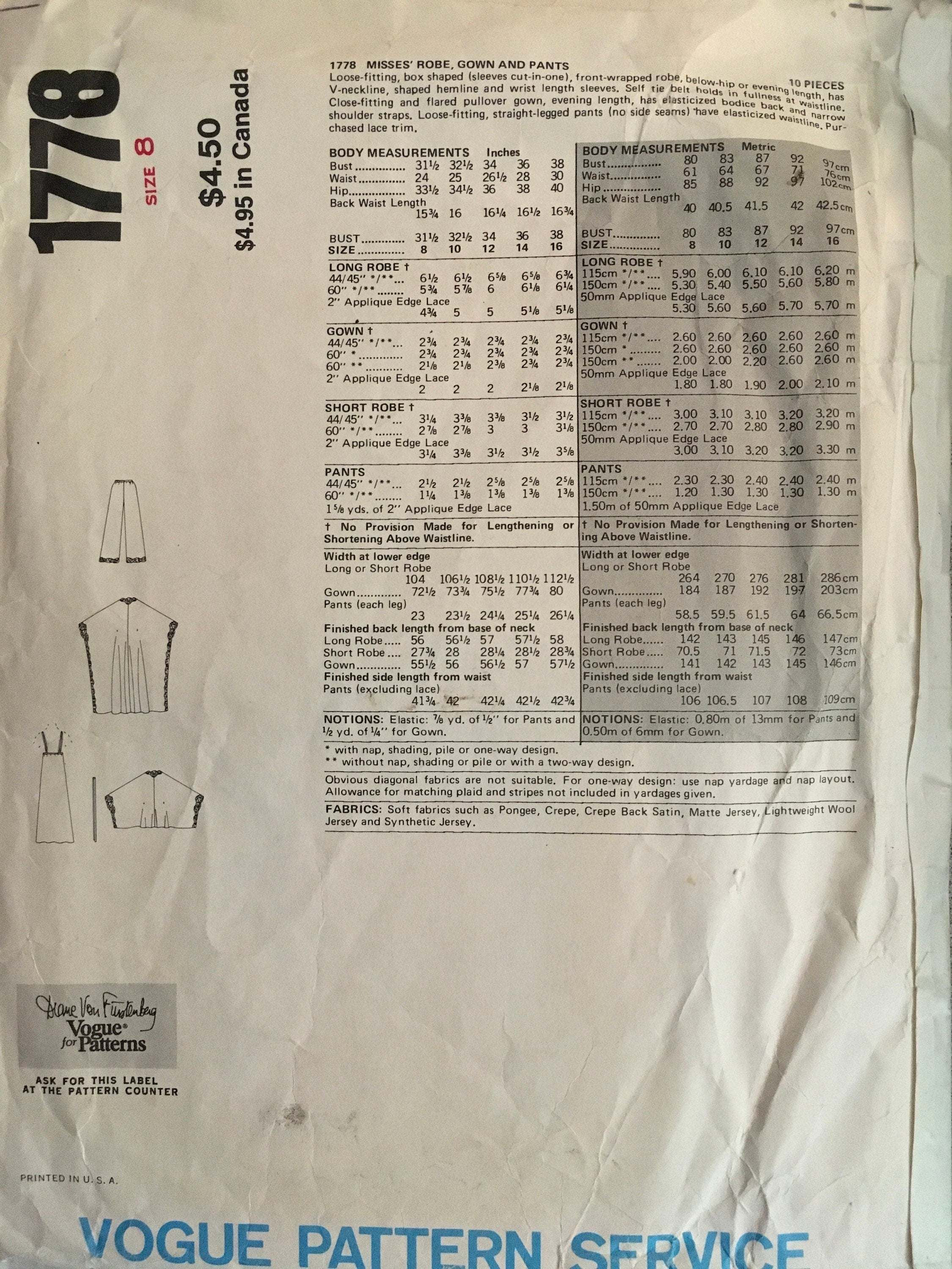 Vogue 1778 Sewing Pattern (Vintage) CUT