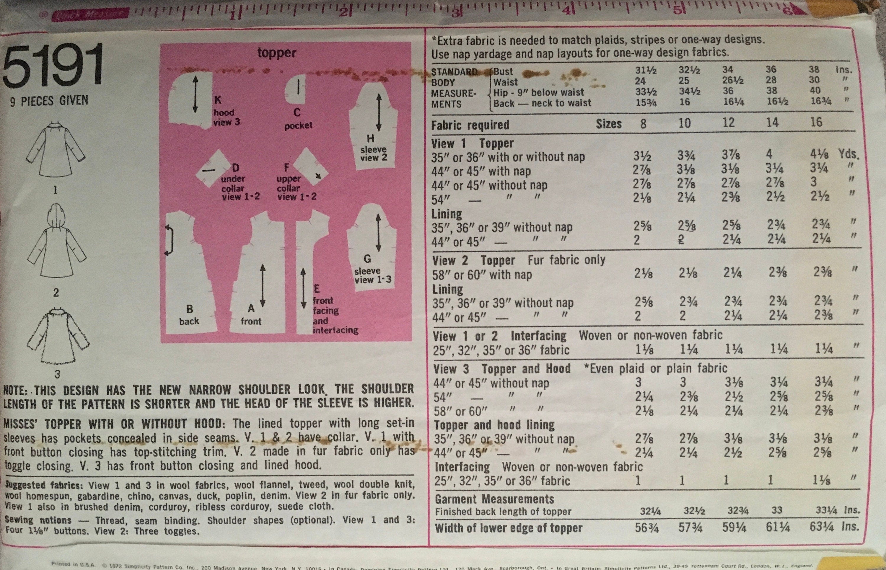 Simplicity 5191 Sewing Pattern (Vintage) CUT