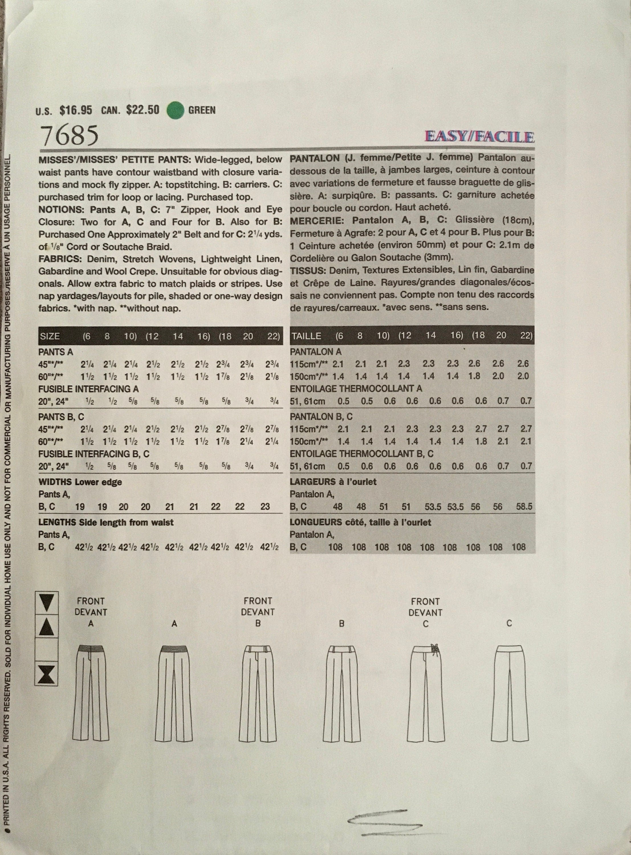 Vogue 7685 Sewing Pattern (Vintage) CUT
