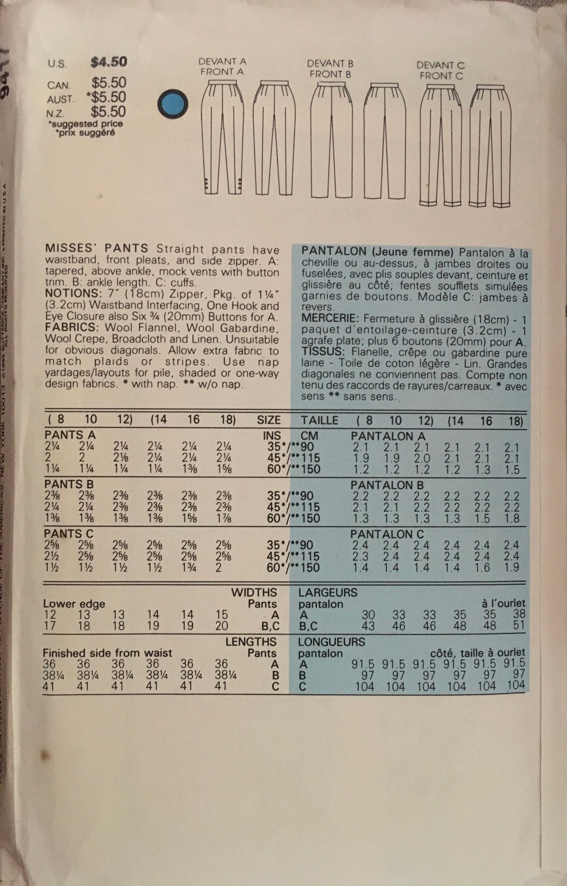 Vogue 9417 Sewing Pattern (Vintage) CUT