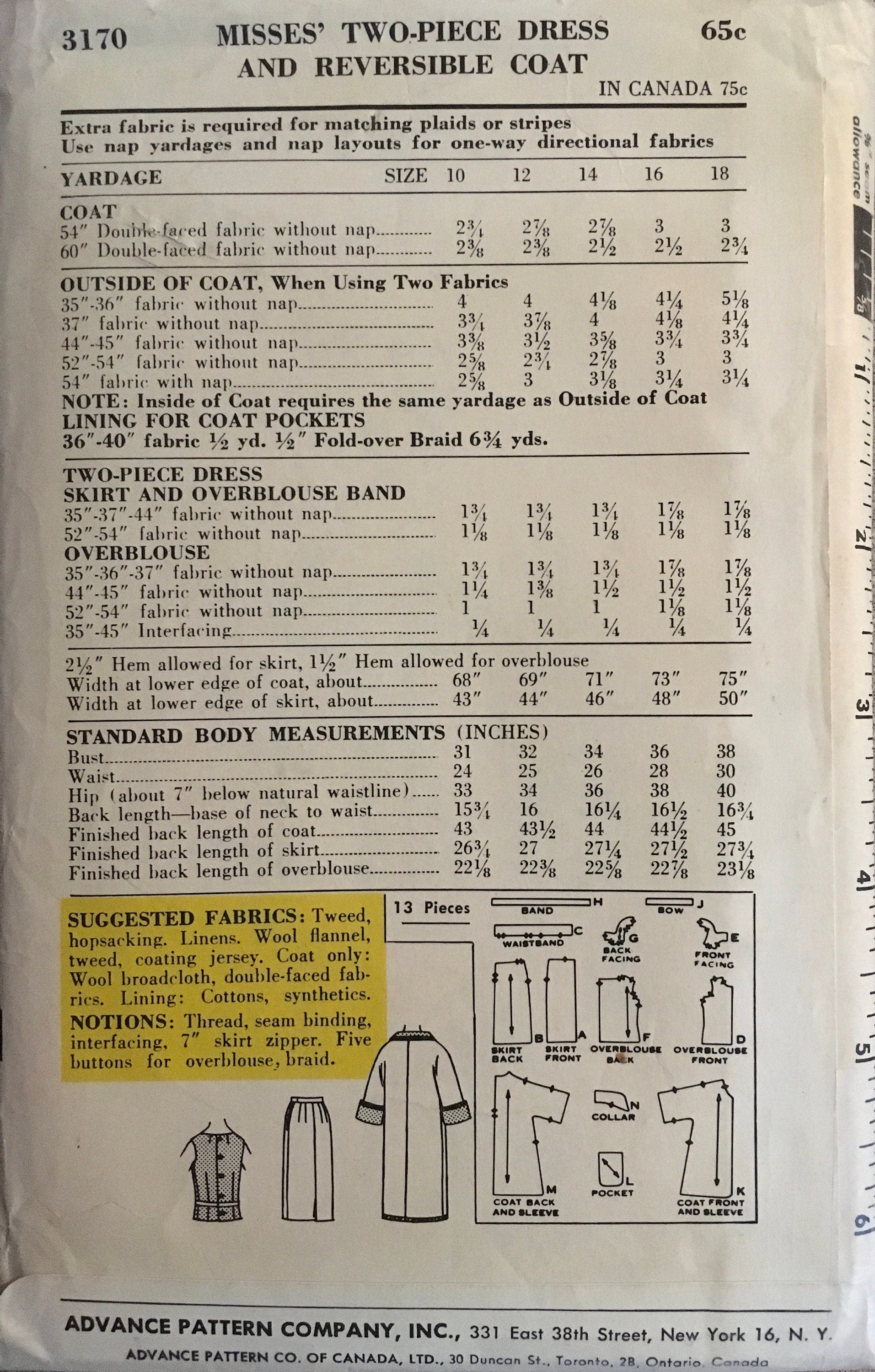 Advance 3170 Sewing Pattern (Vintage) UNCUT