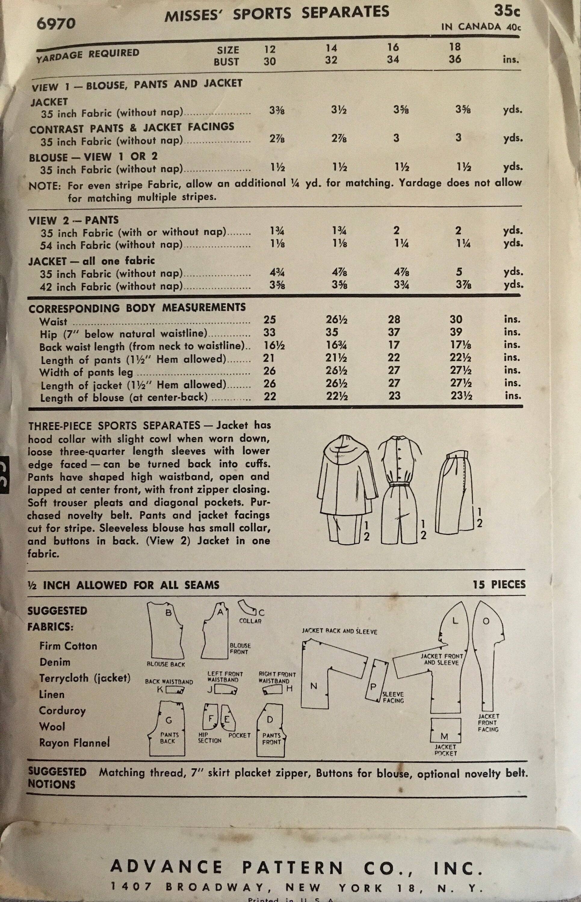 Advance 6970 Sewing Pattern (Vintage) CUT