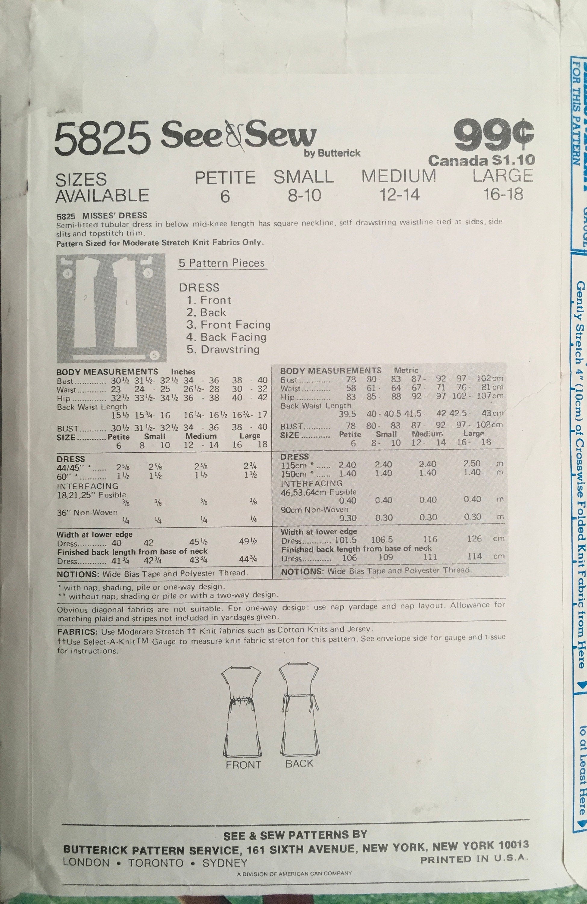 See & Sew 5825 Sewing Pattern (Vintage) CUT