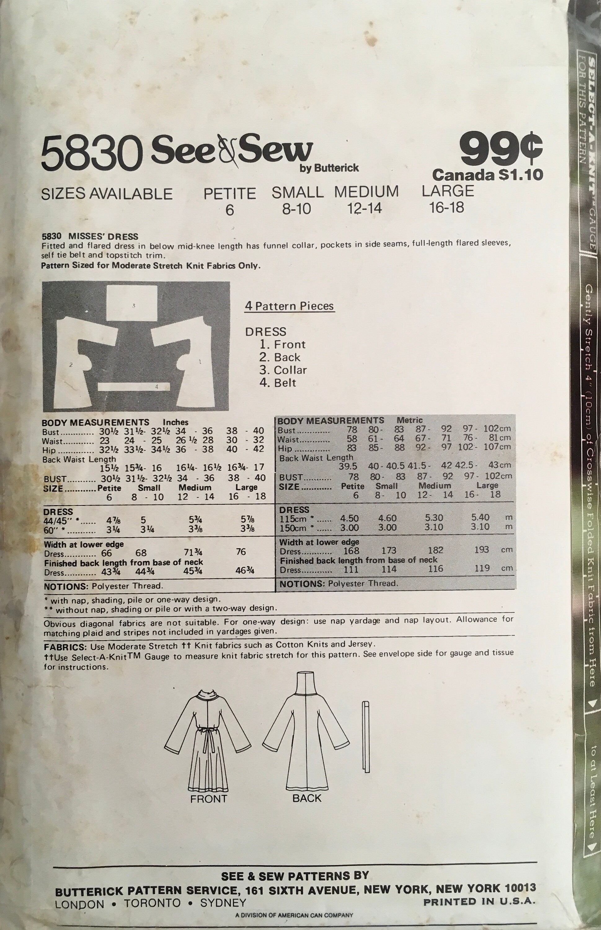 See & Sew 5830 Sewing Pattern (Vintage) CUT