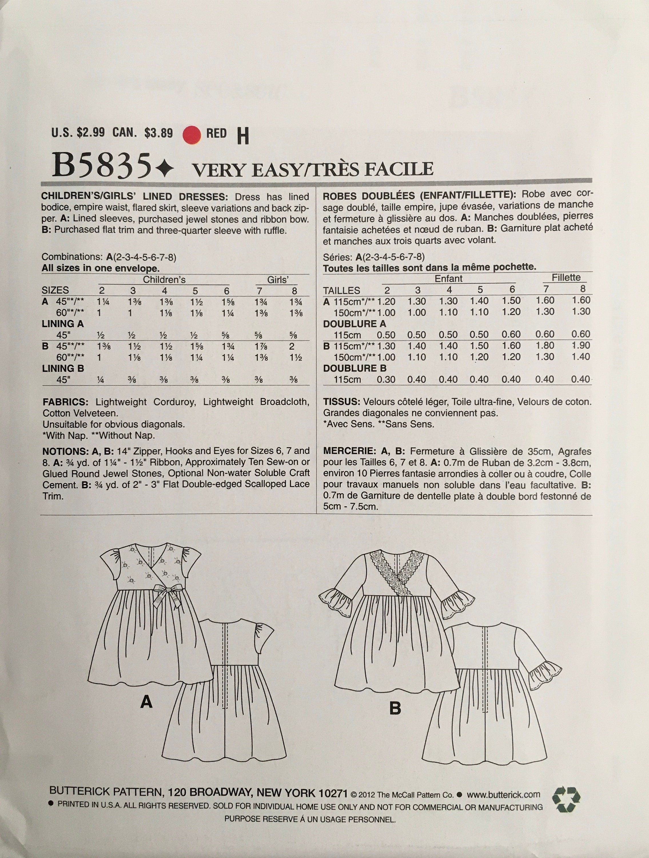 See & Sew 5835 Sewing Pattern (Vintage) UNCUT