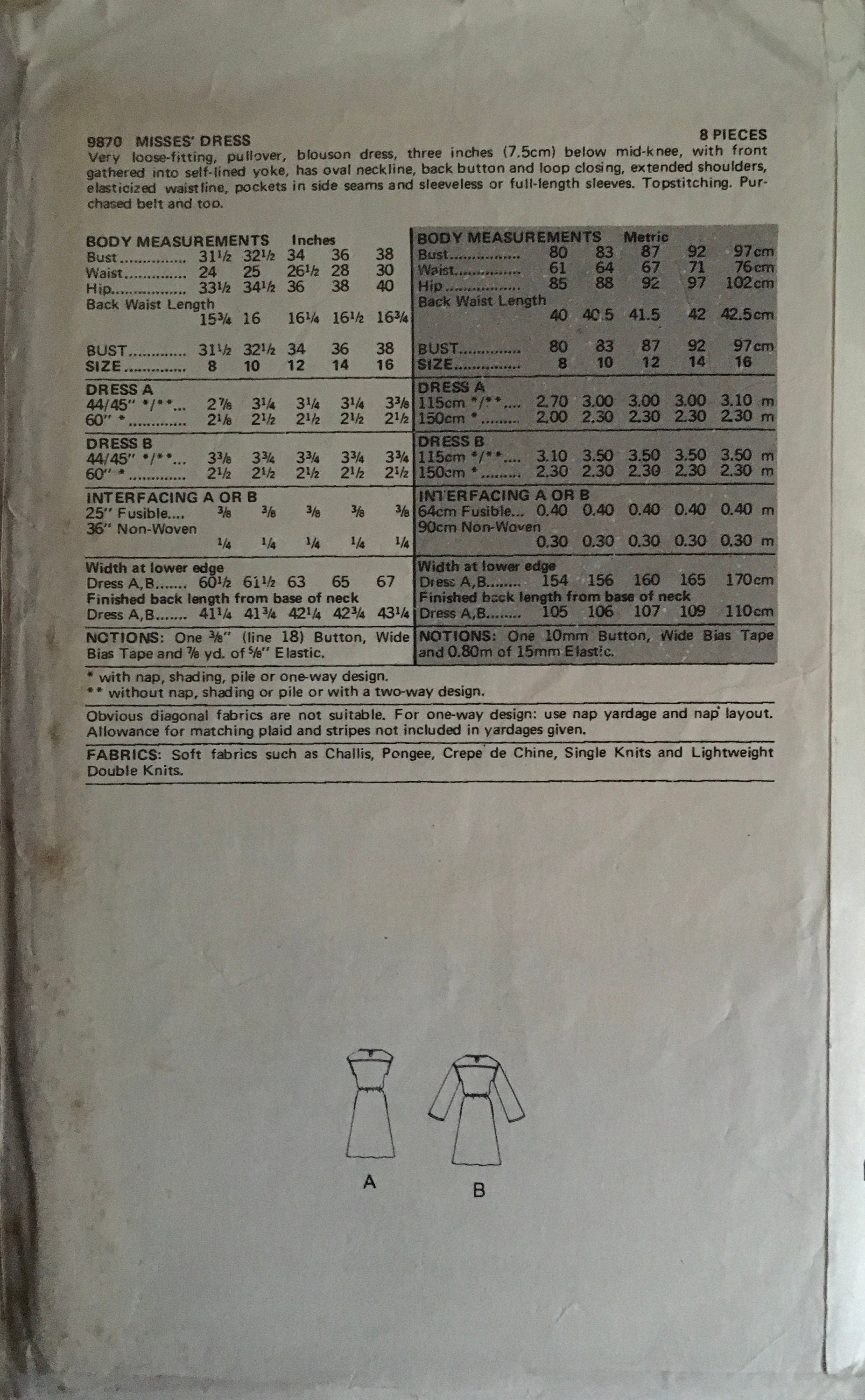 Vogue 9870 Sewing Pattern (Vintage) CUT