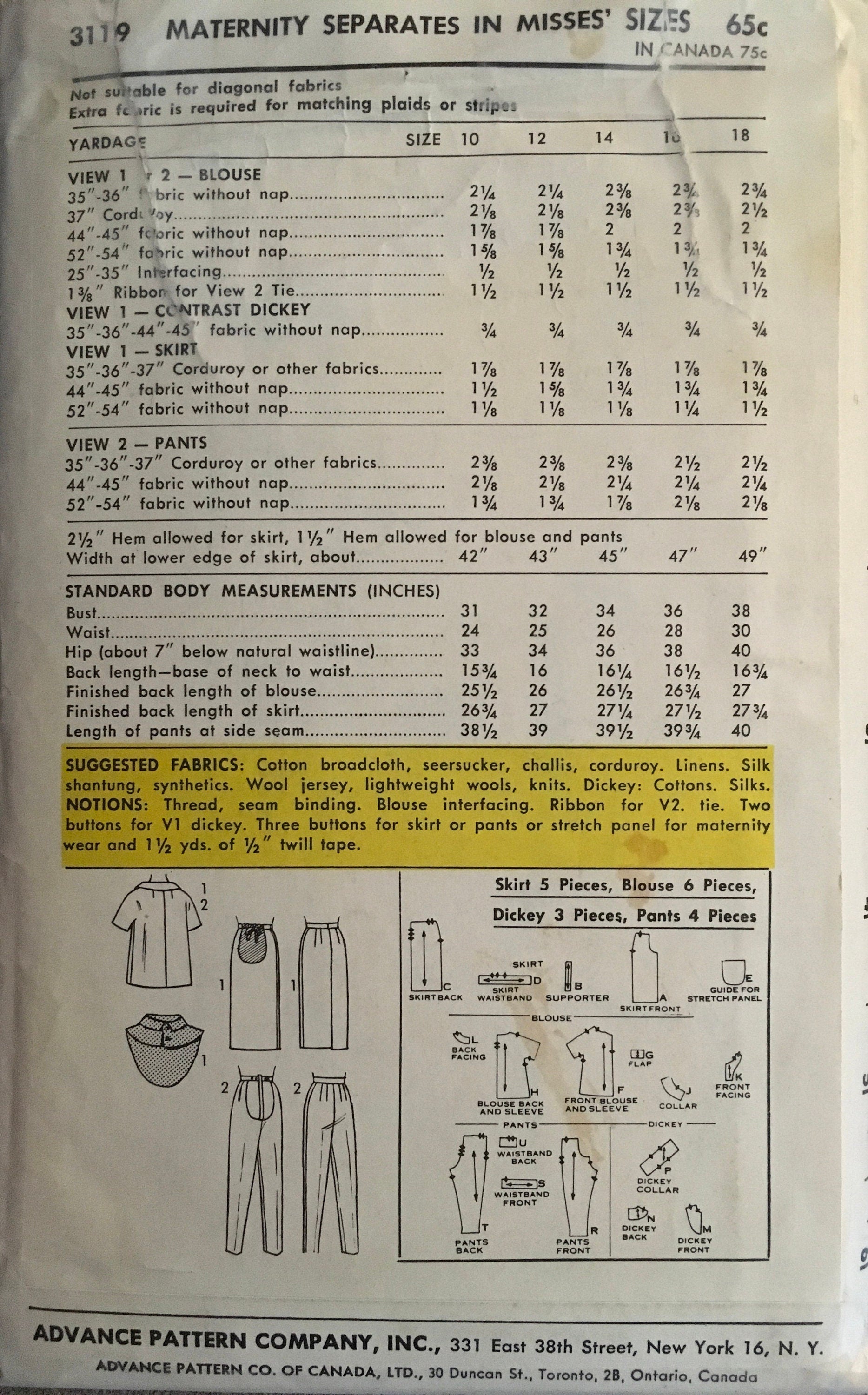Advance 3119 Sewing Pattern (Vintage) UNCUT