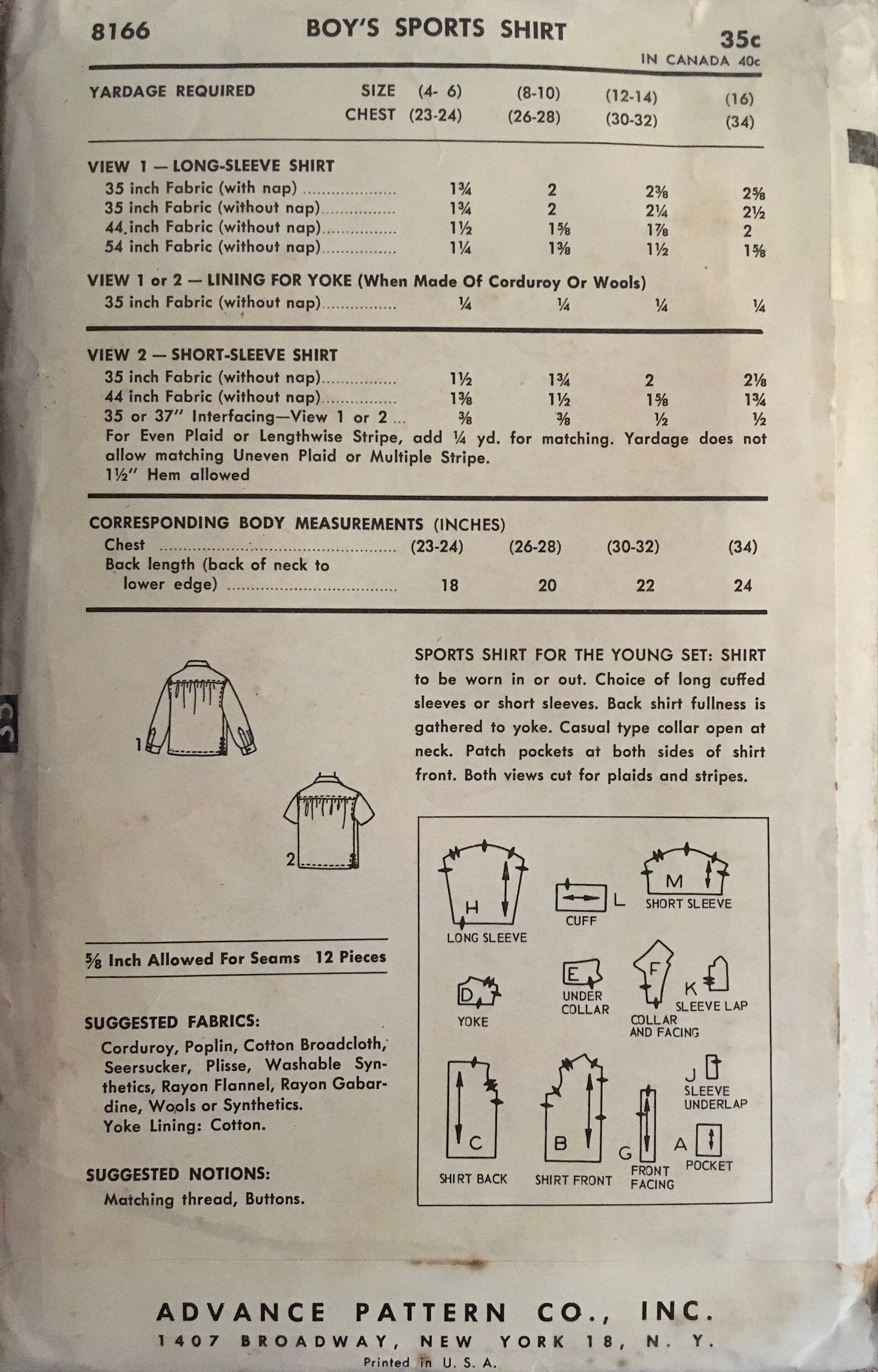 Advance 8166 Sewing Pattern (Vintage) CUT