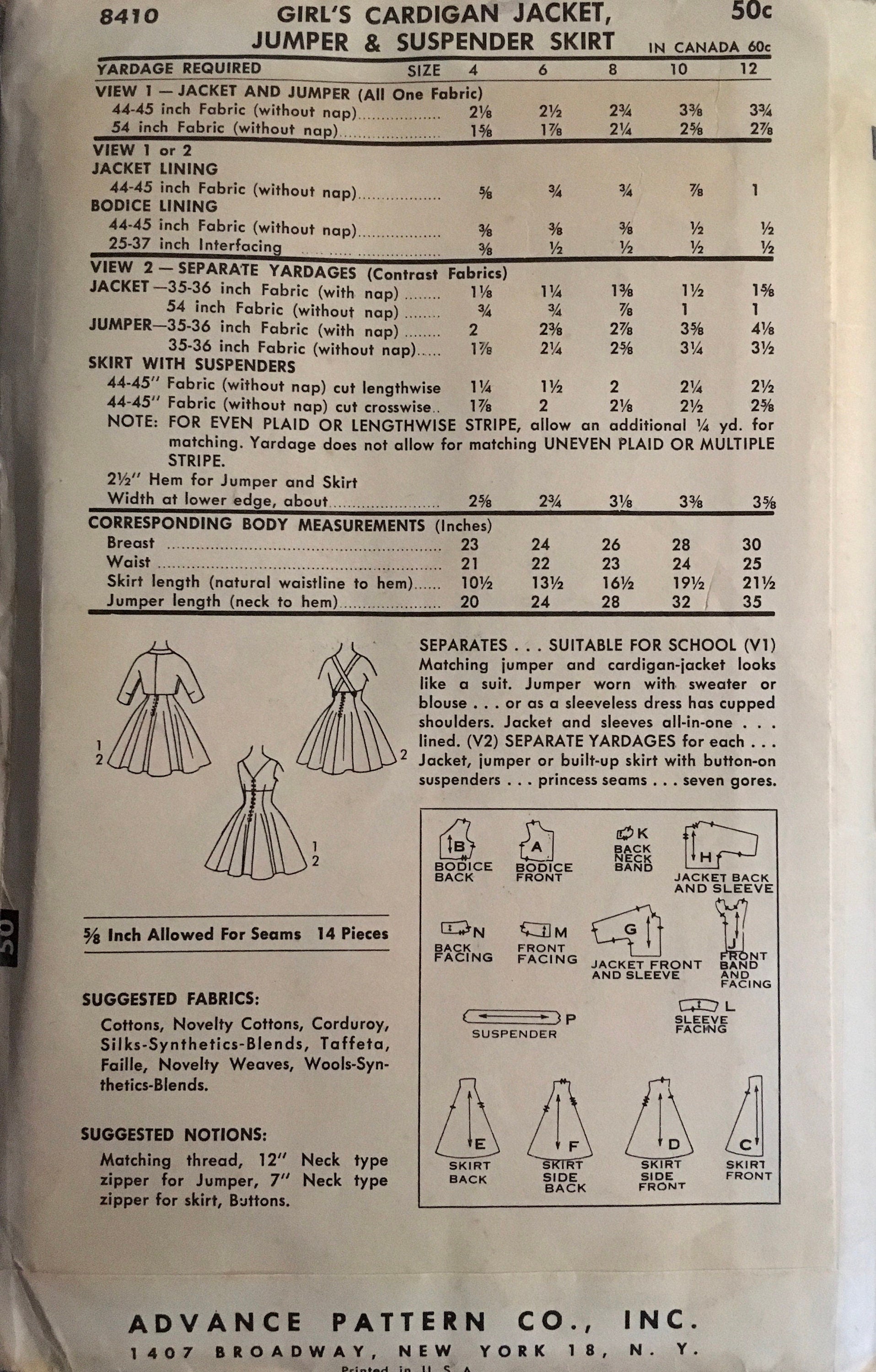 Advance 8410 Sewing Pattern (Vintage) CUT