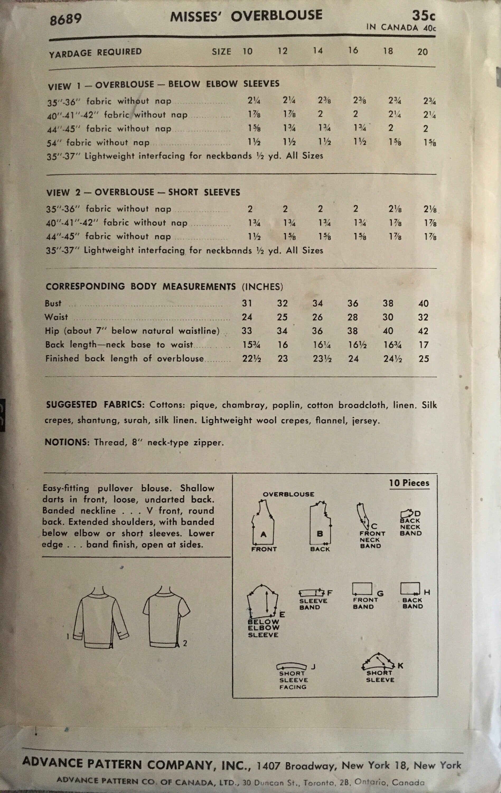 Advance 8689 Sewing Pattern (Vintage) CUT