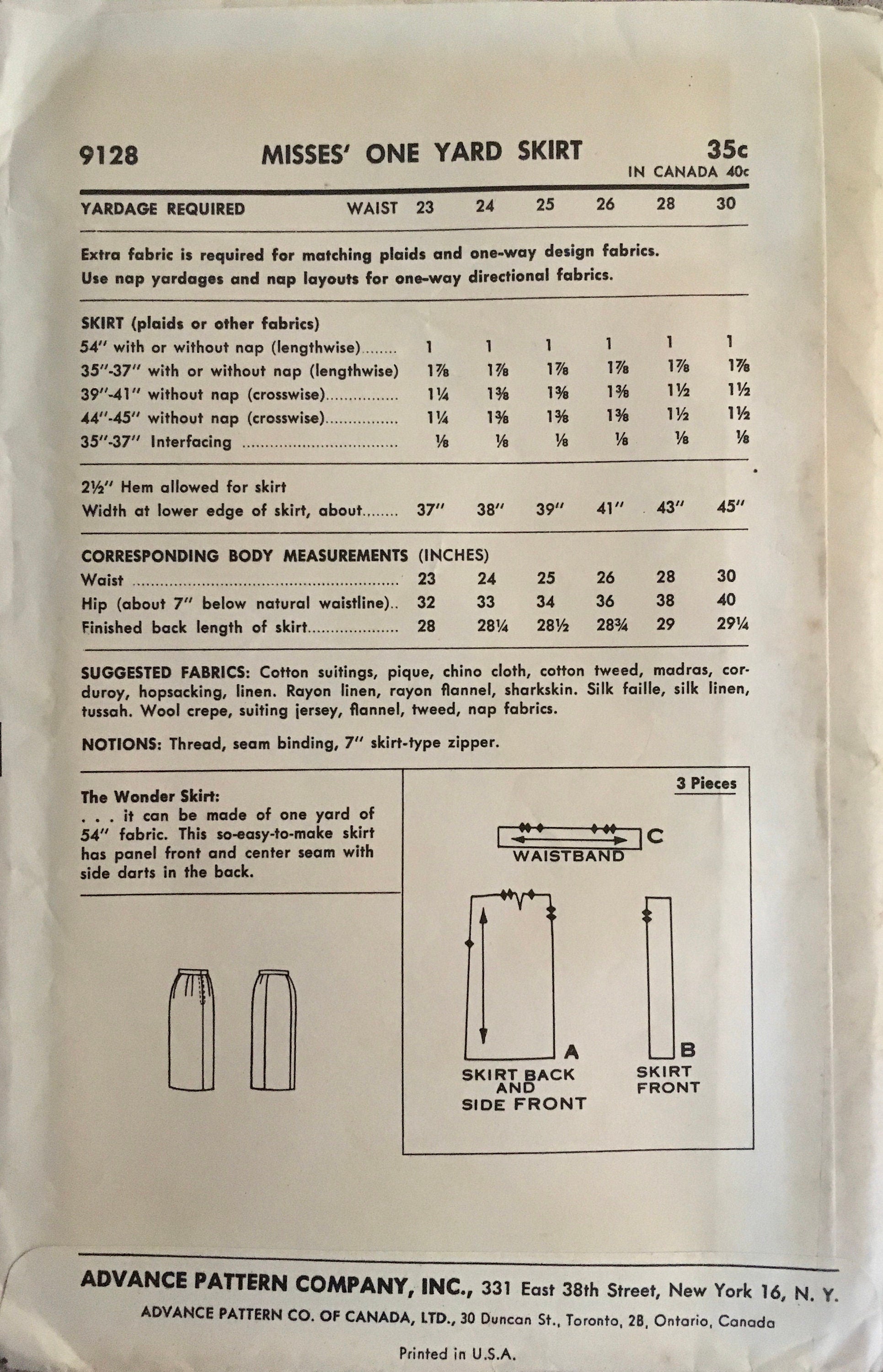 Advance 9128 Sewing Pattern (Vintage) UNCUT