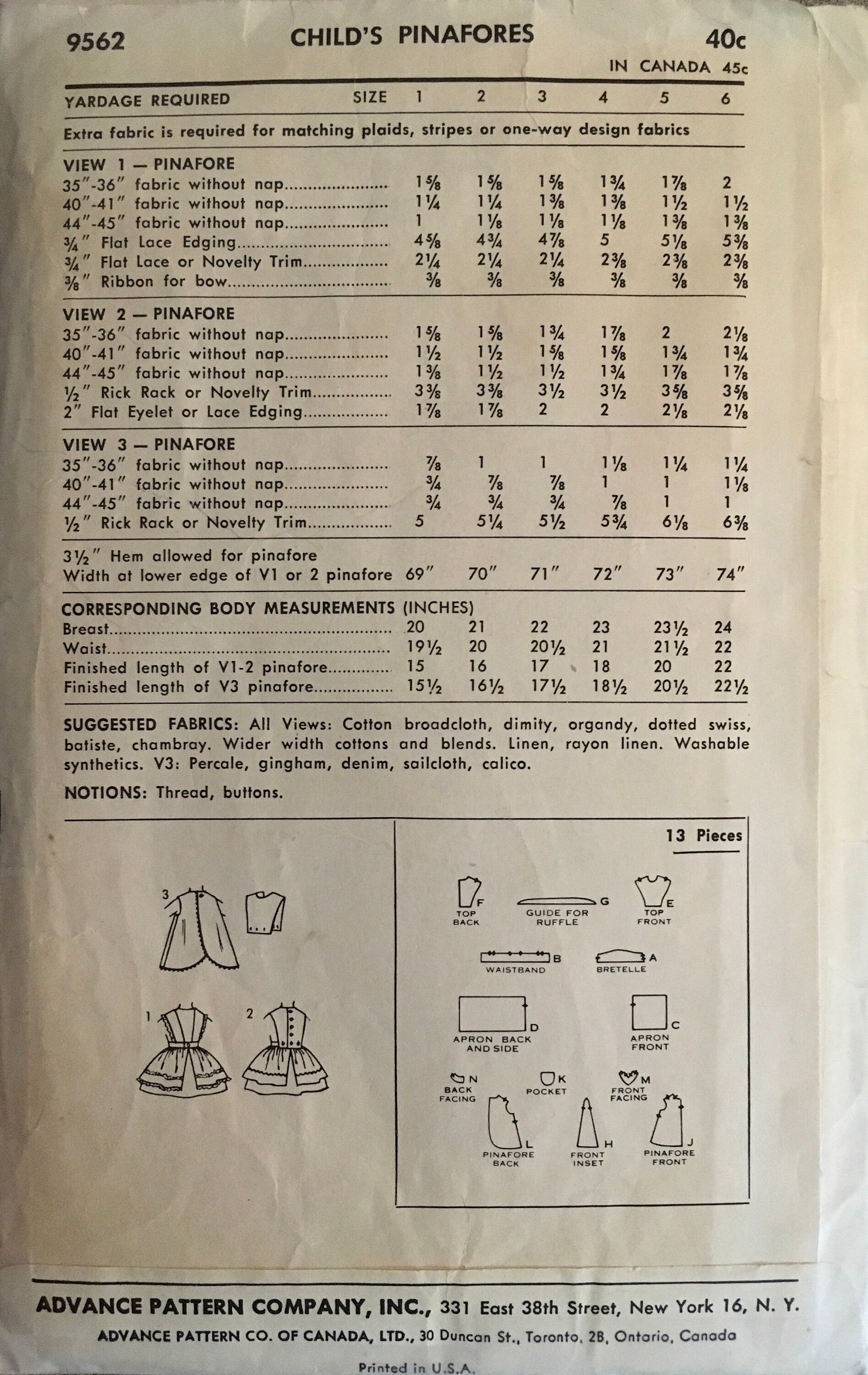 Advance 9562 Sewing Pattern (Vintage) UNCUT/CUT