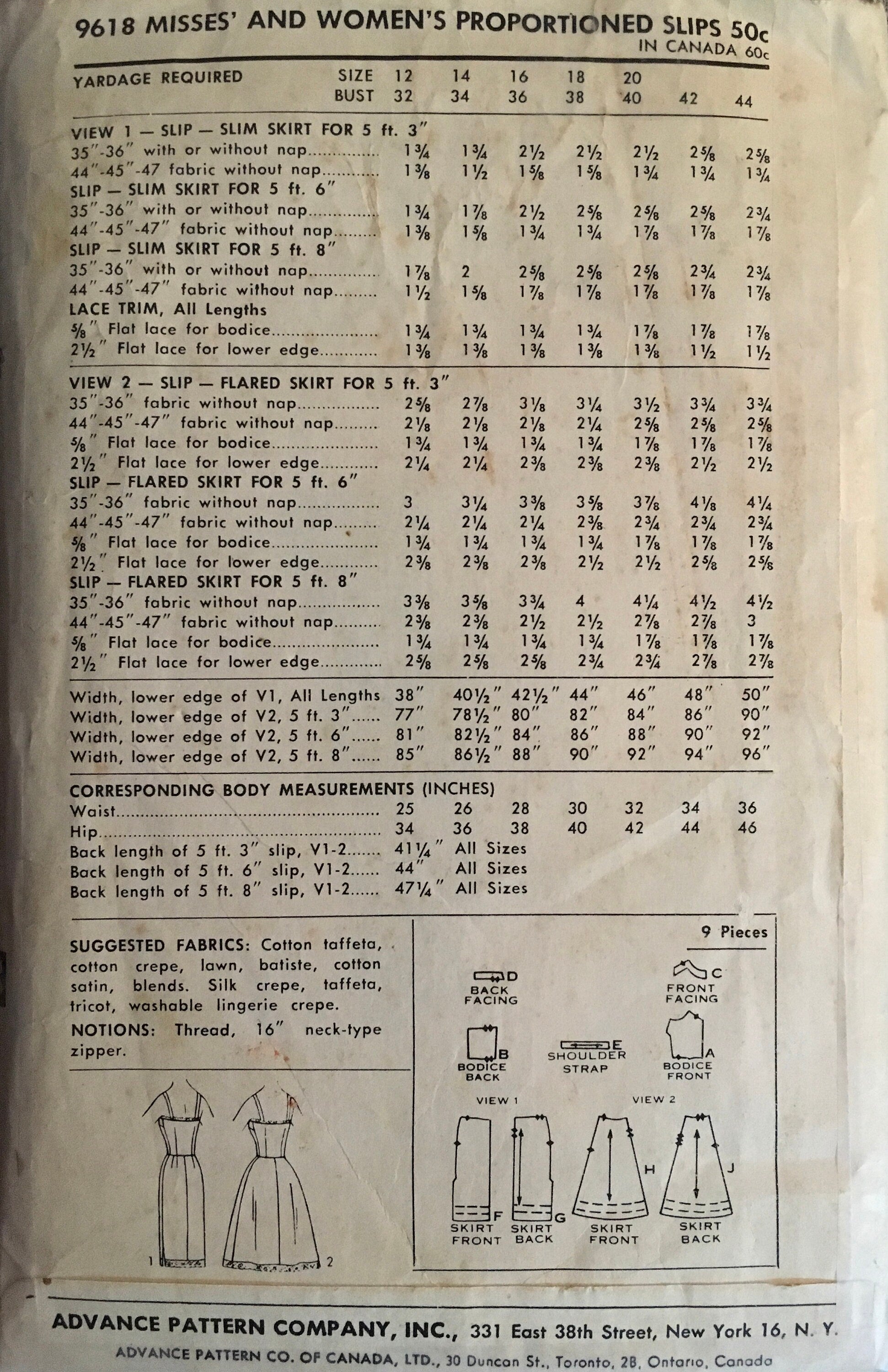Advance 9618 Sewing Pattern (Vintage) CUT