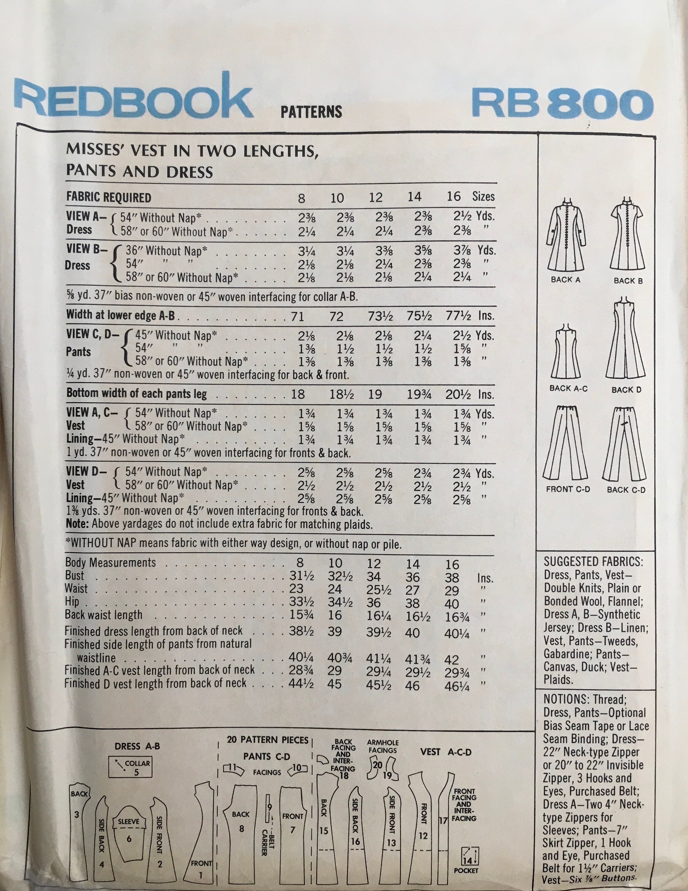 RedBook 800 Sewing Pattern (Vintage) UNCUT