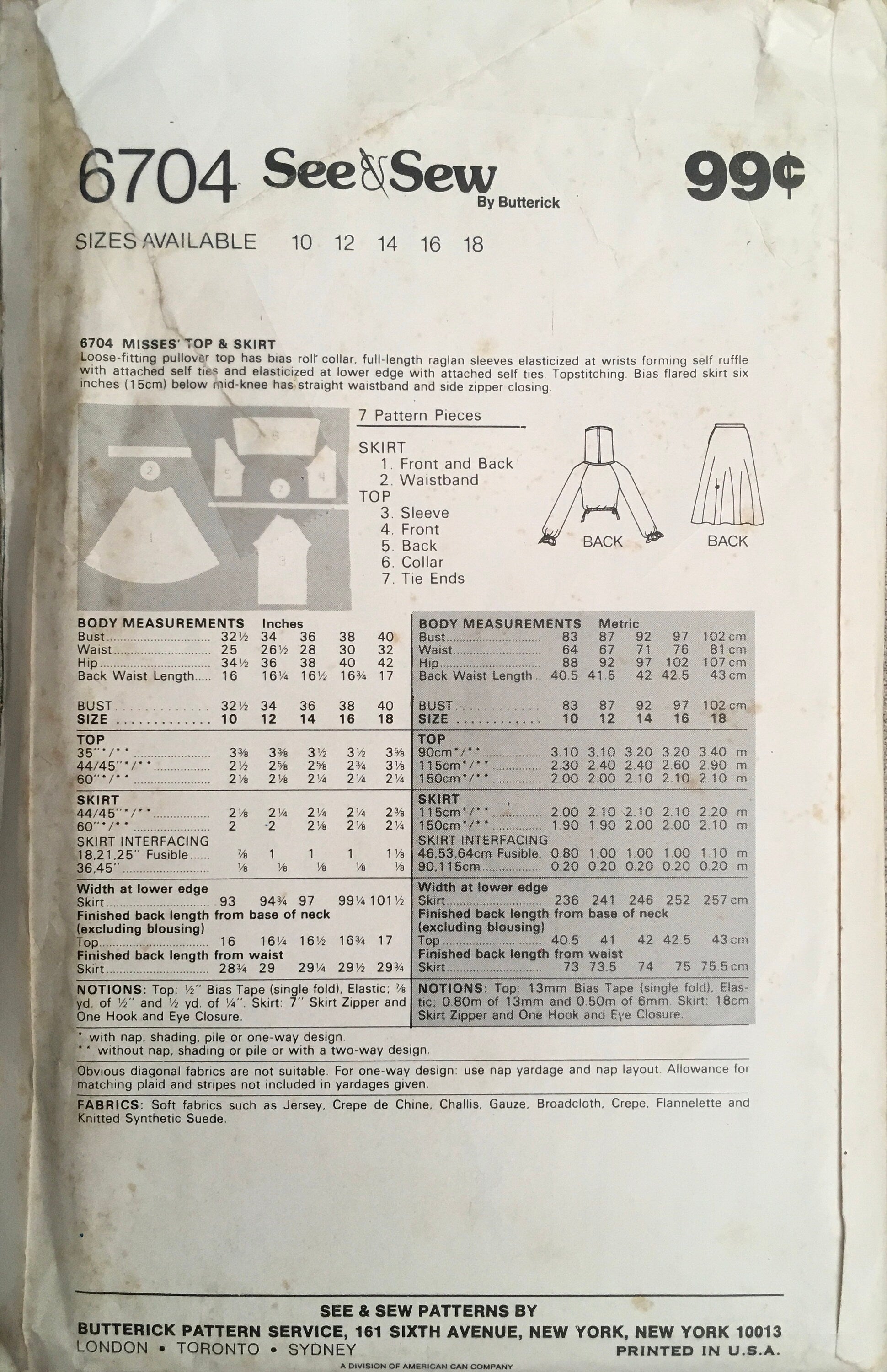 See & Sew 6704 Sewing Pattern (Vintage) UNCUT