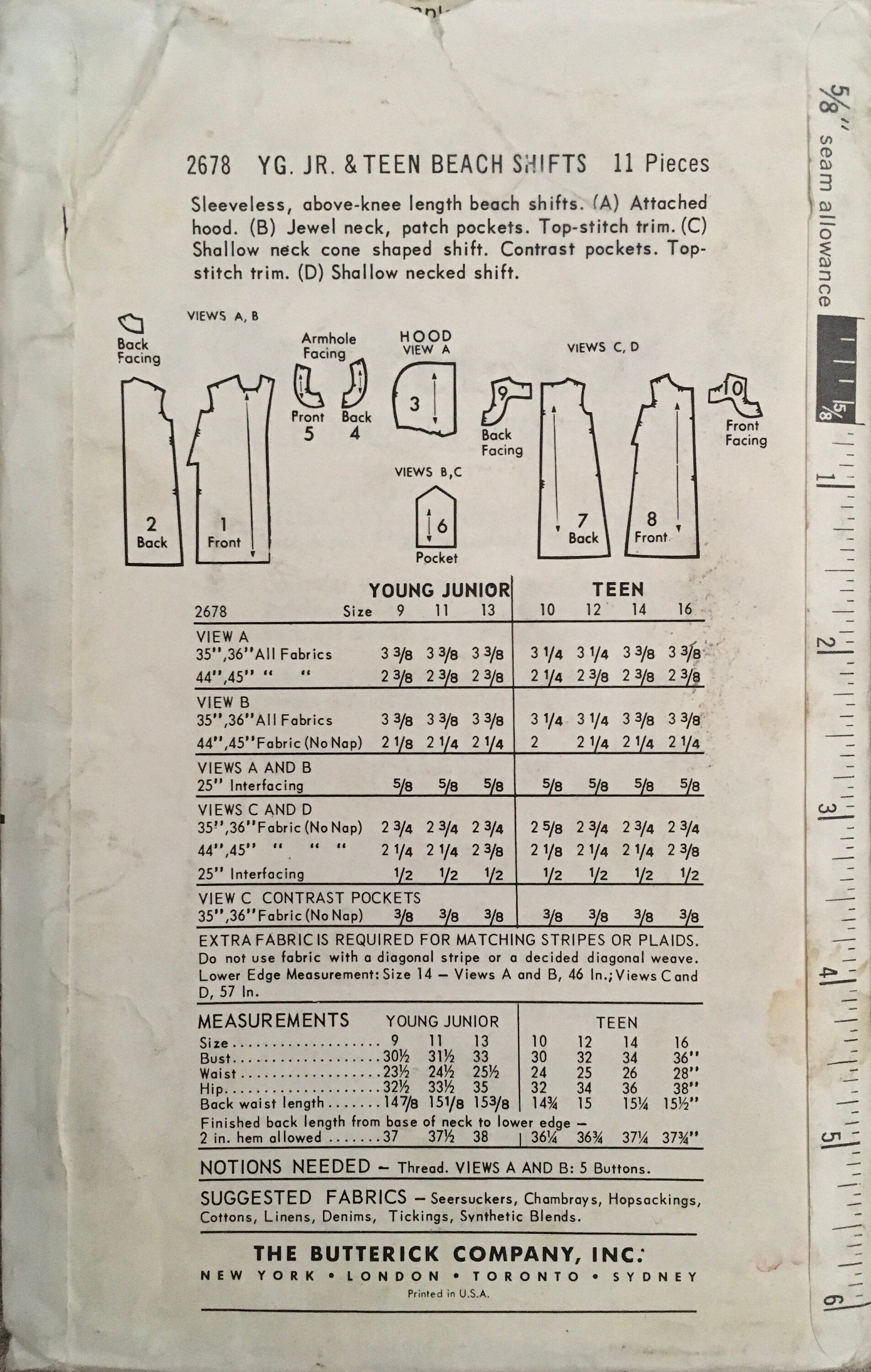 Butterick 2678 Sewing Pattern (Vintage) UNCUT