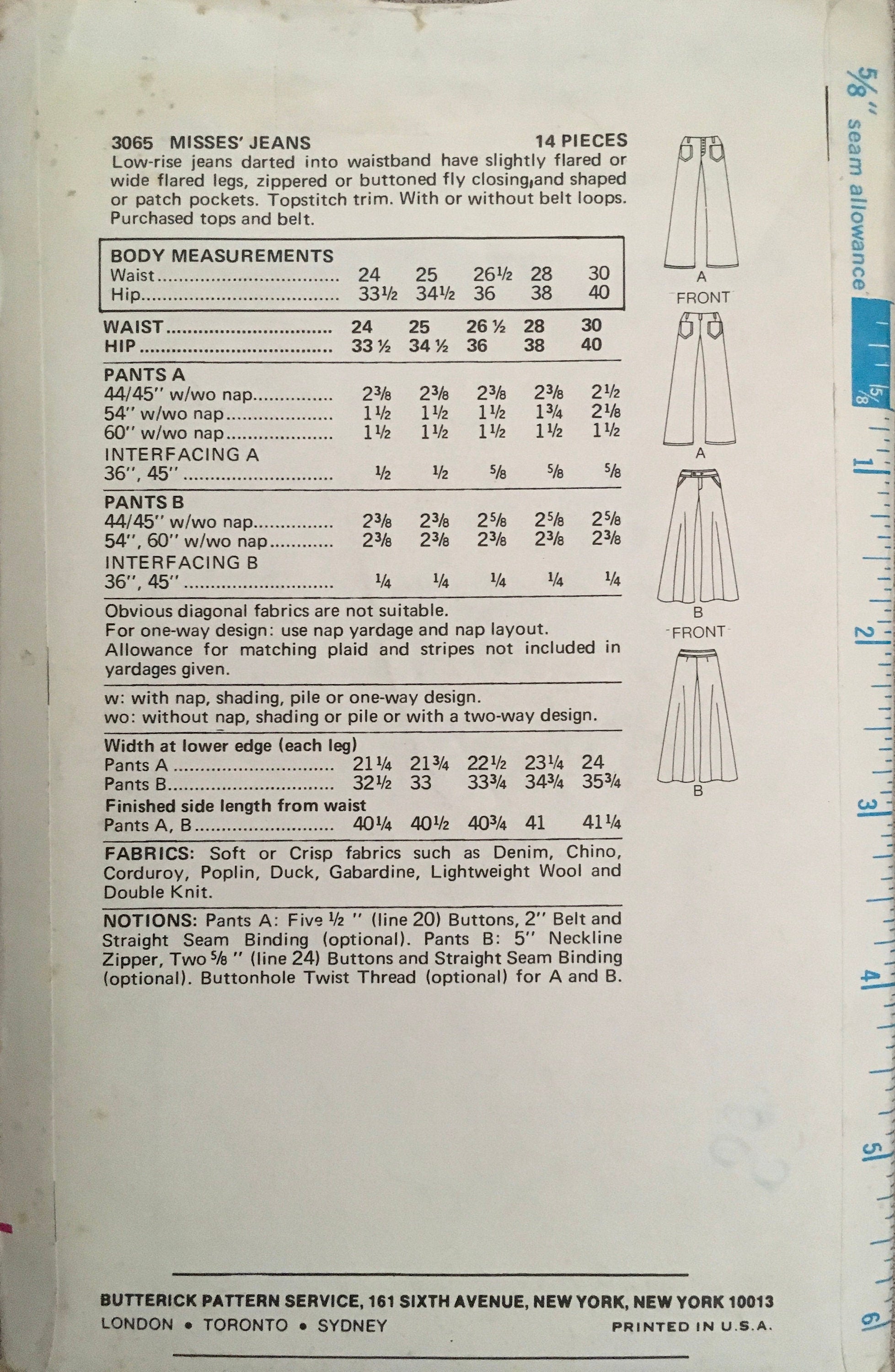 Butterick 3065 Sewing Pattern (Vintage) CUT