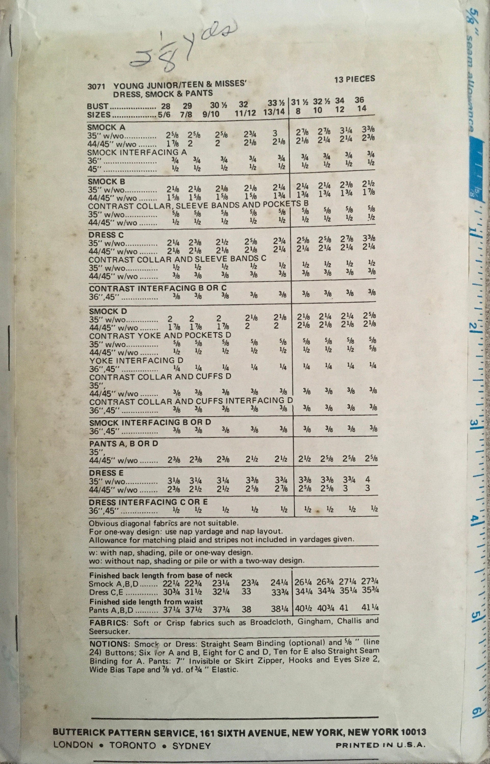 Butterick 3071 Sewing Pattern (Vintage) CUT
