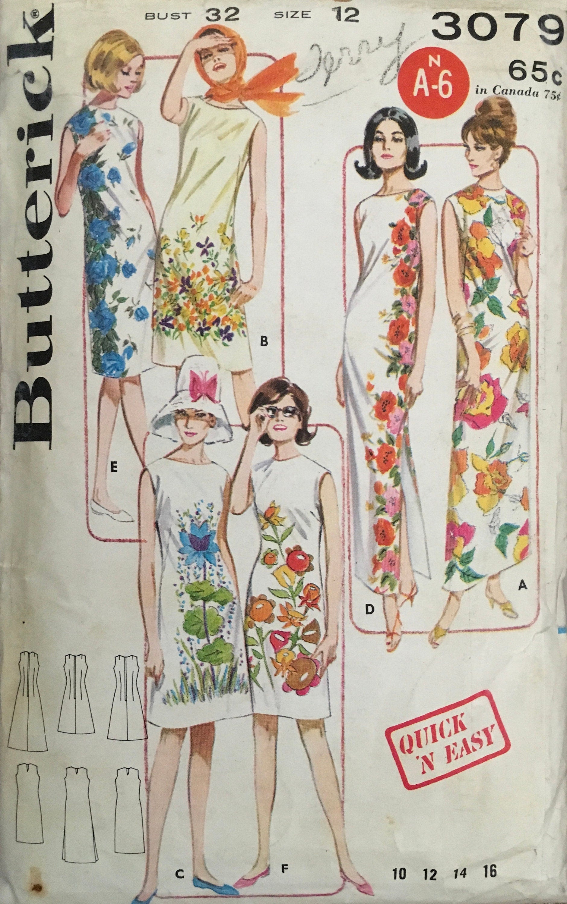 Butterick 3079 Sewing Pattern (Vintage) CUT