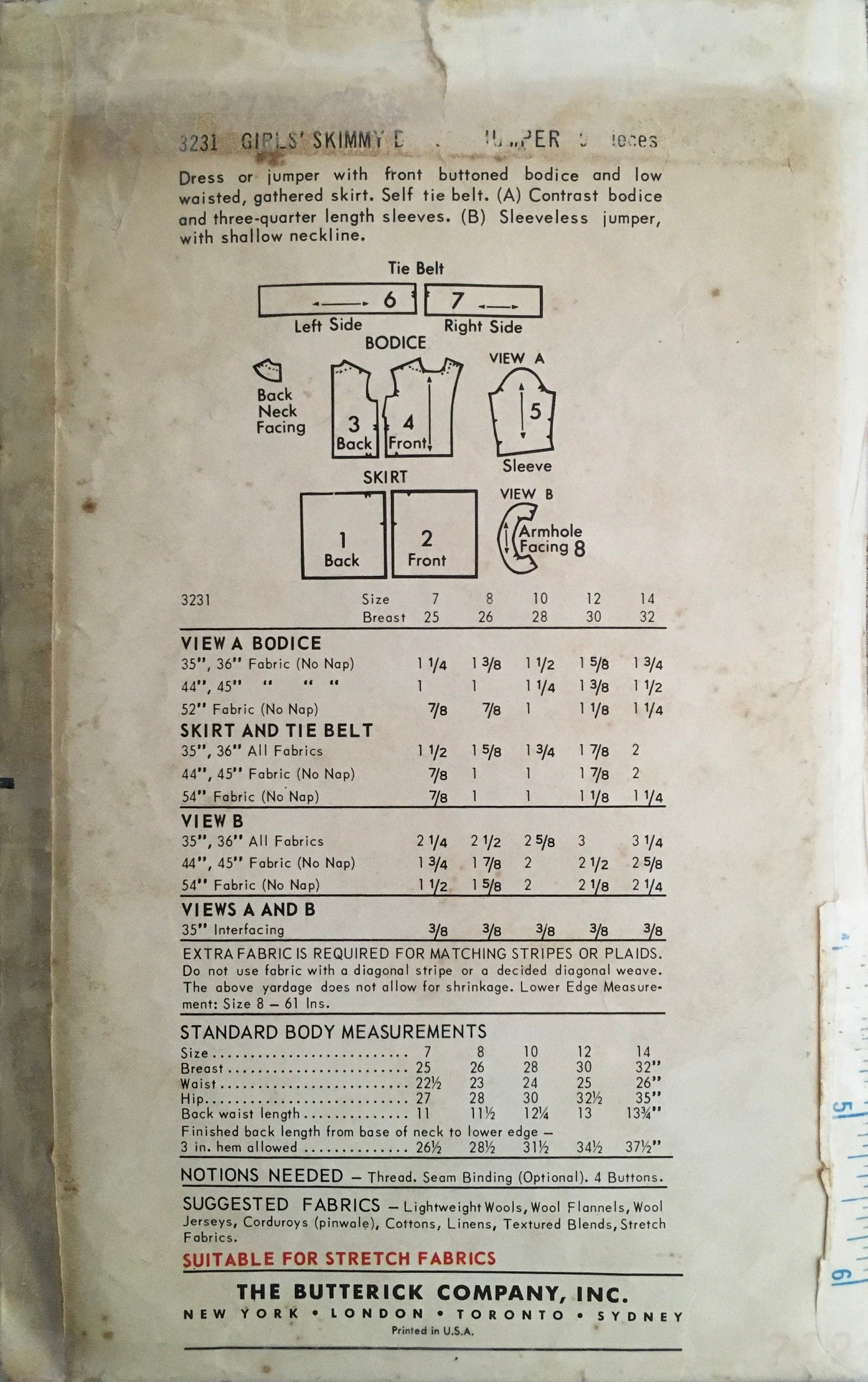 Butterick 3231 ewing Pattern (Vintage) CUT