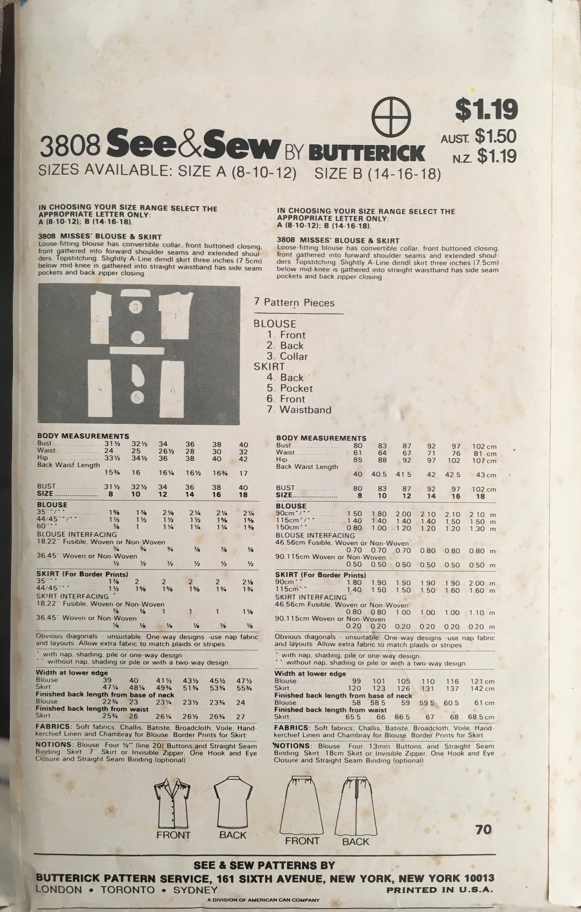 See & Sew 3808 Sewing Pattern (Vintage) CUT