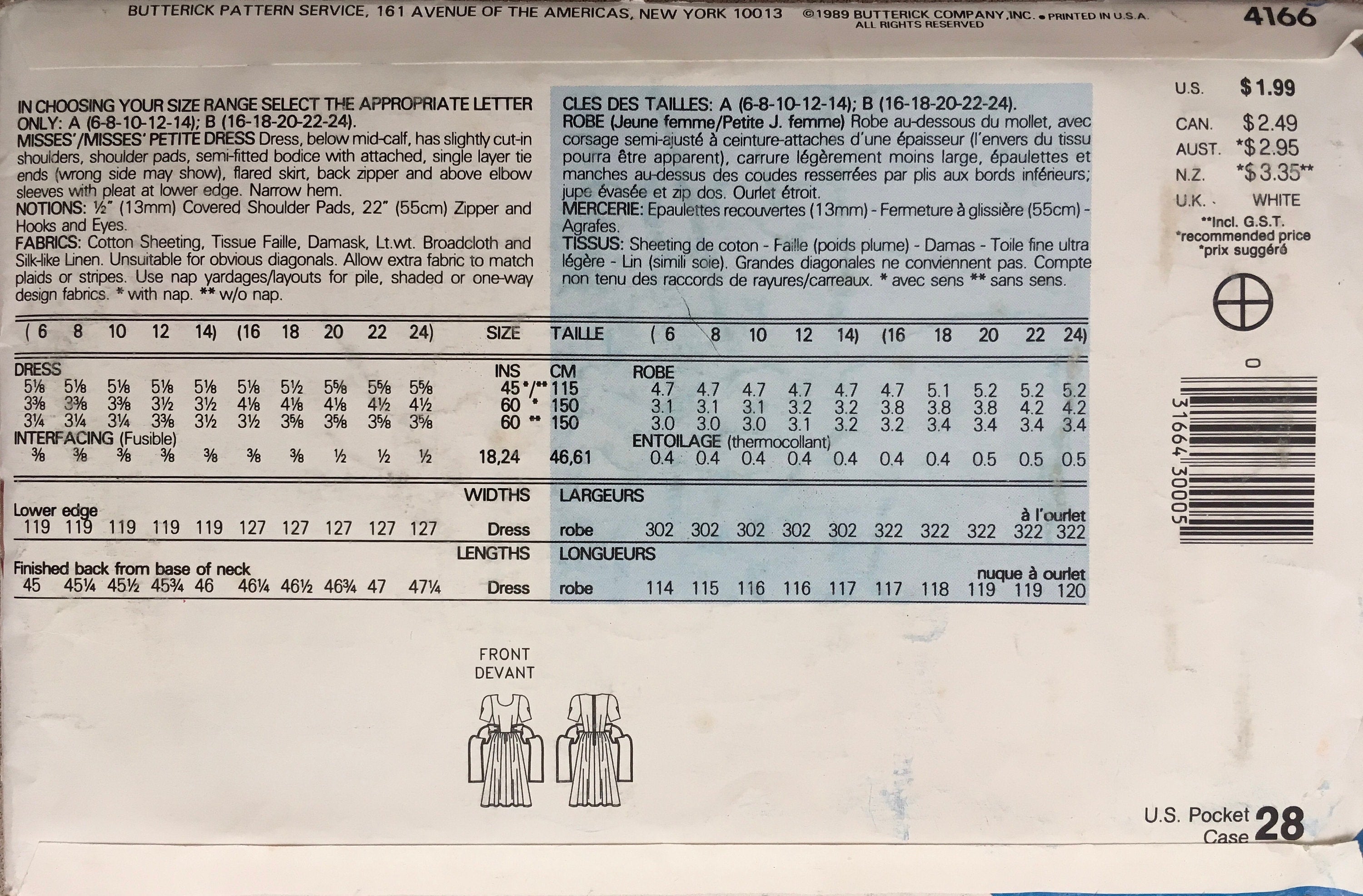 See & Sew 4166 Sewing Pattern (Vintage) CUT