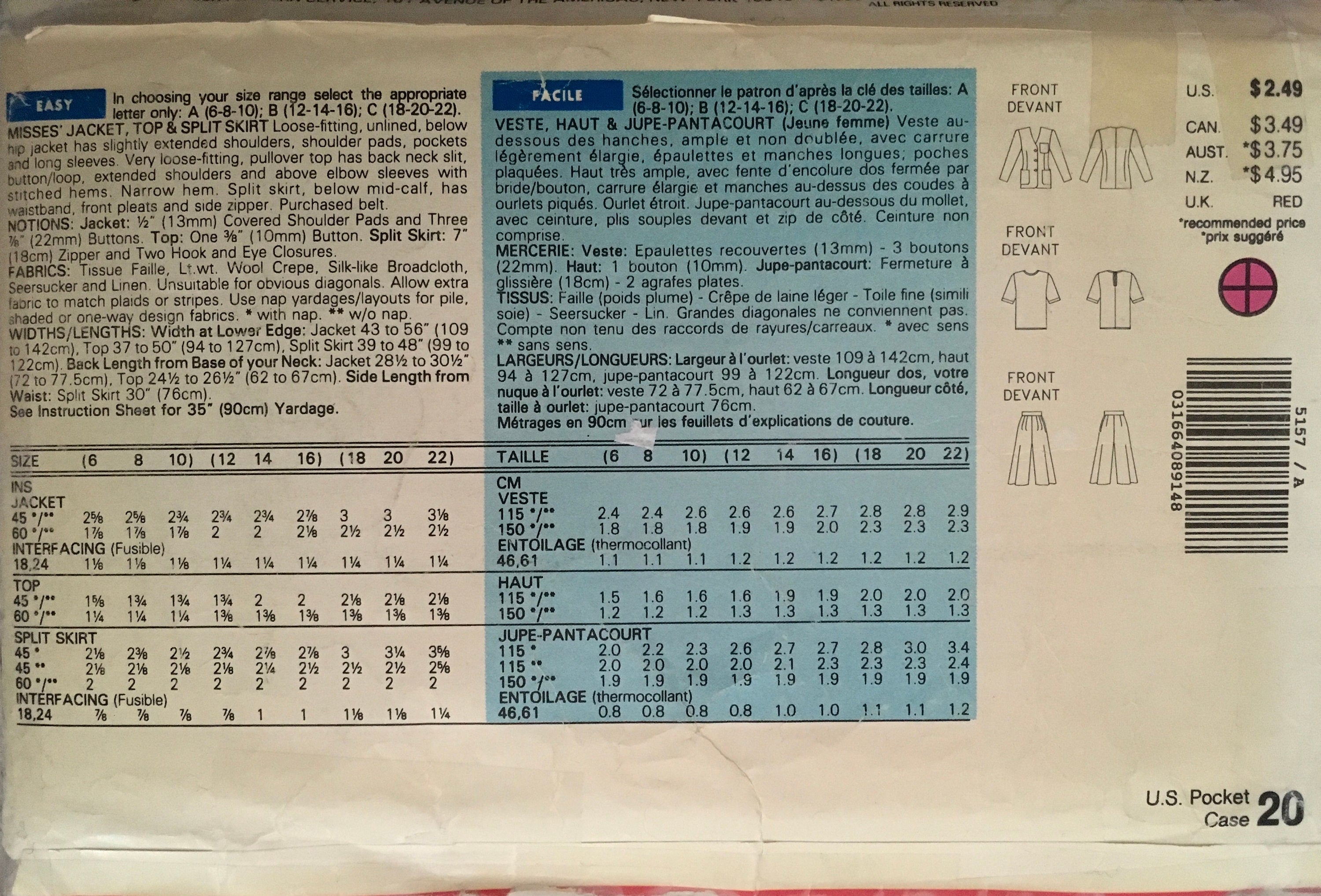 See & Sew 5157 Sewing Pattern (Vintage) CUT