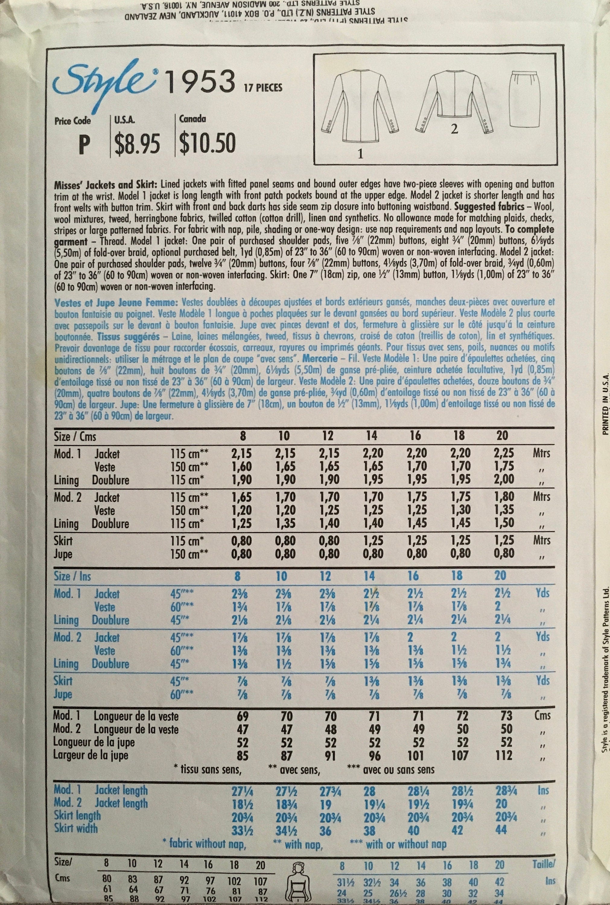 Style 1953 Sewing Pattern (Vintage) UNCUT