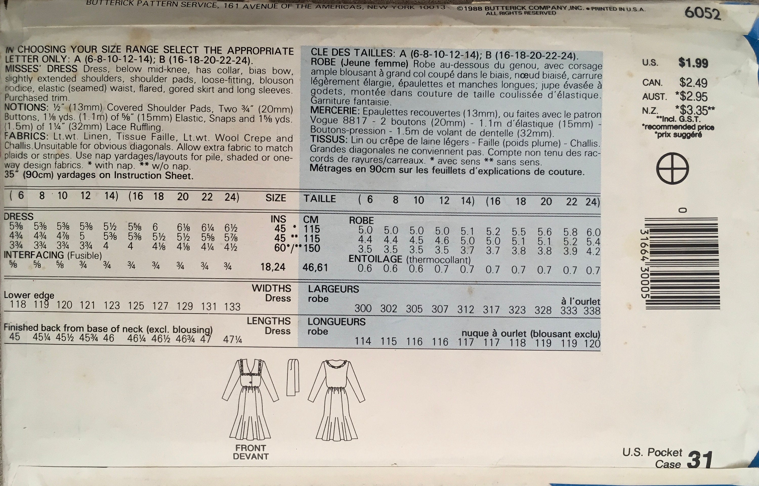 See & Sew 6052 Sewing Pattern (Vintage) CUT