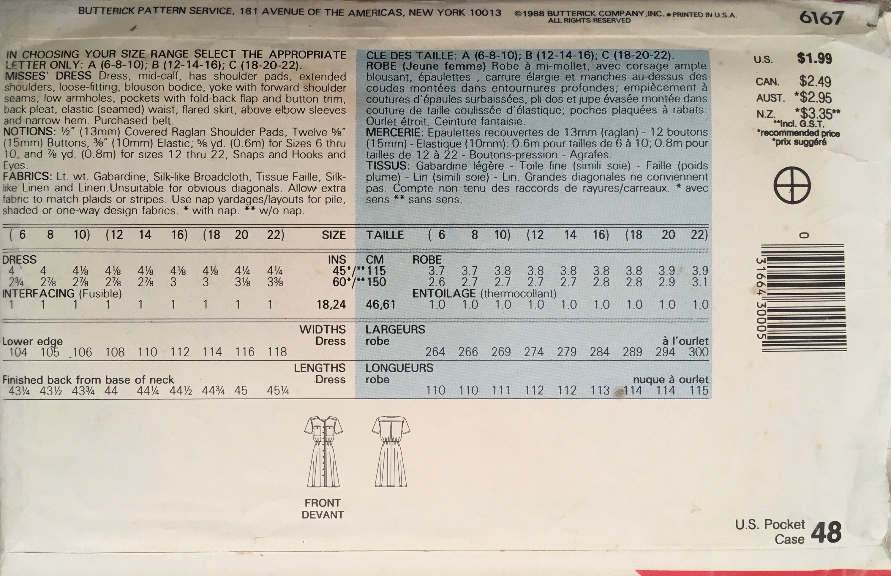 See & Sew 6167 Sewing Pattern (Vintage) UNCUT
