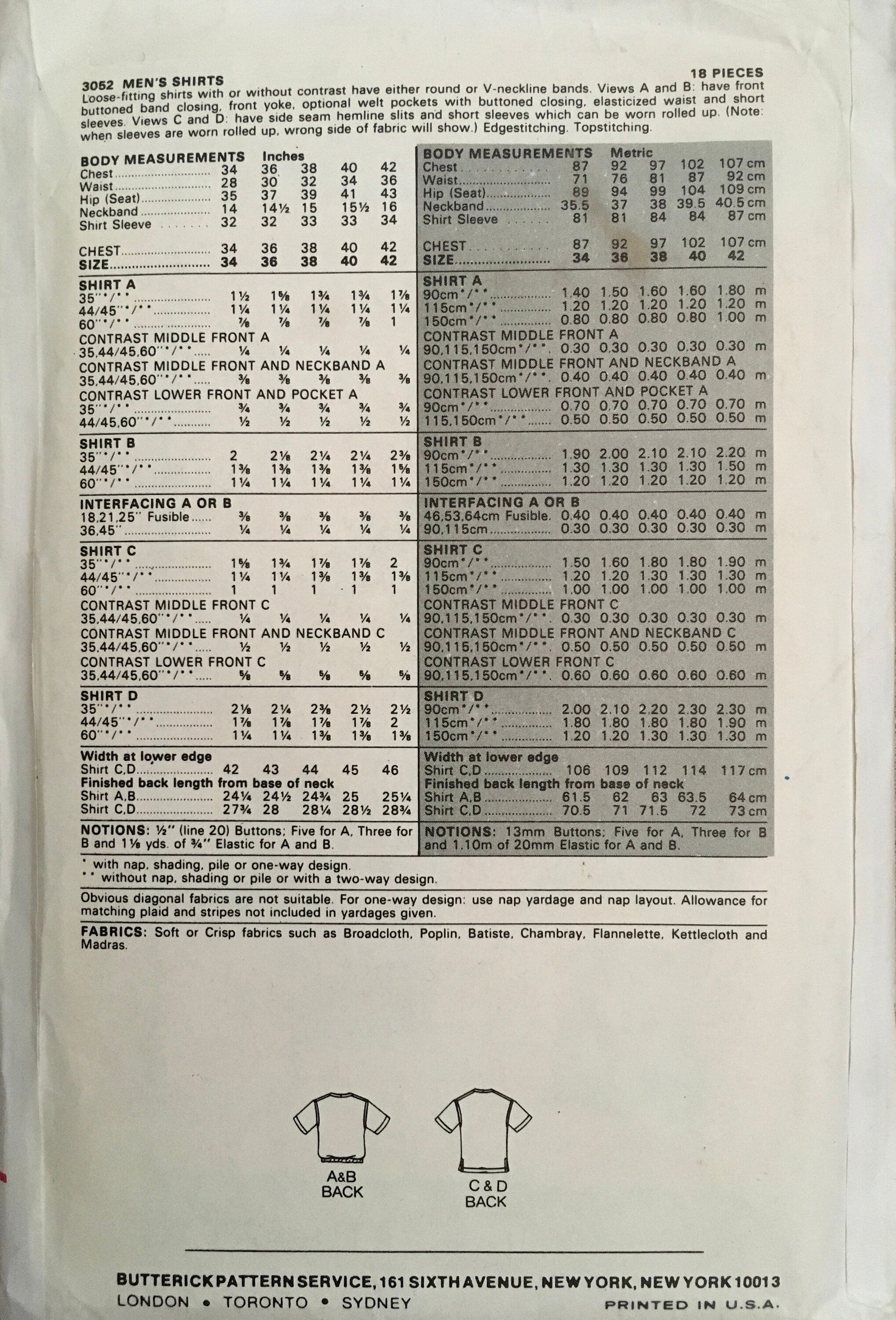 Butterick 3052 Sewing Pattern (Vintage) CUT