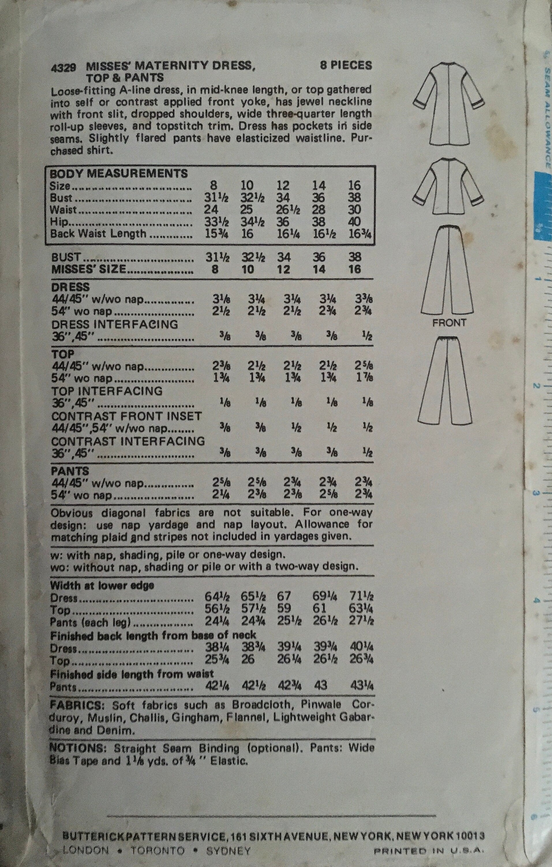 Butterick 4329 Sewing Pattern (Vintage) UNCUT