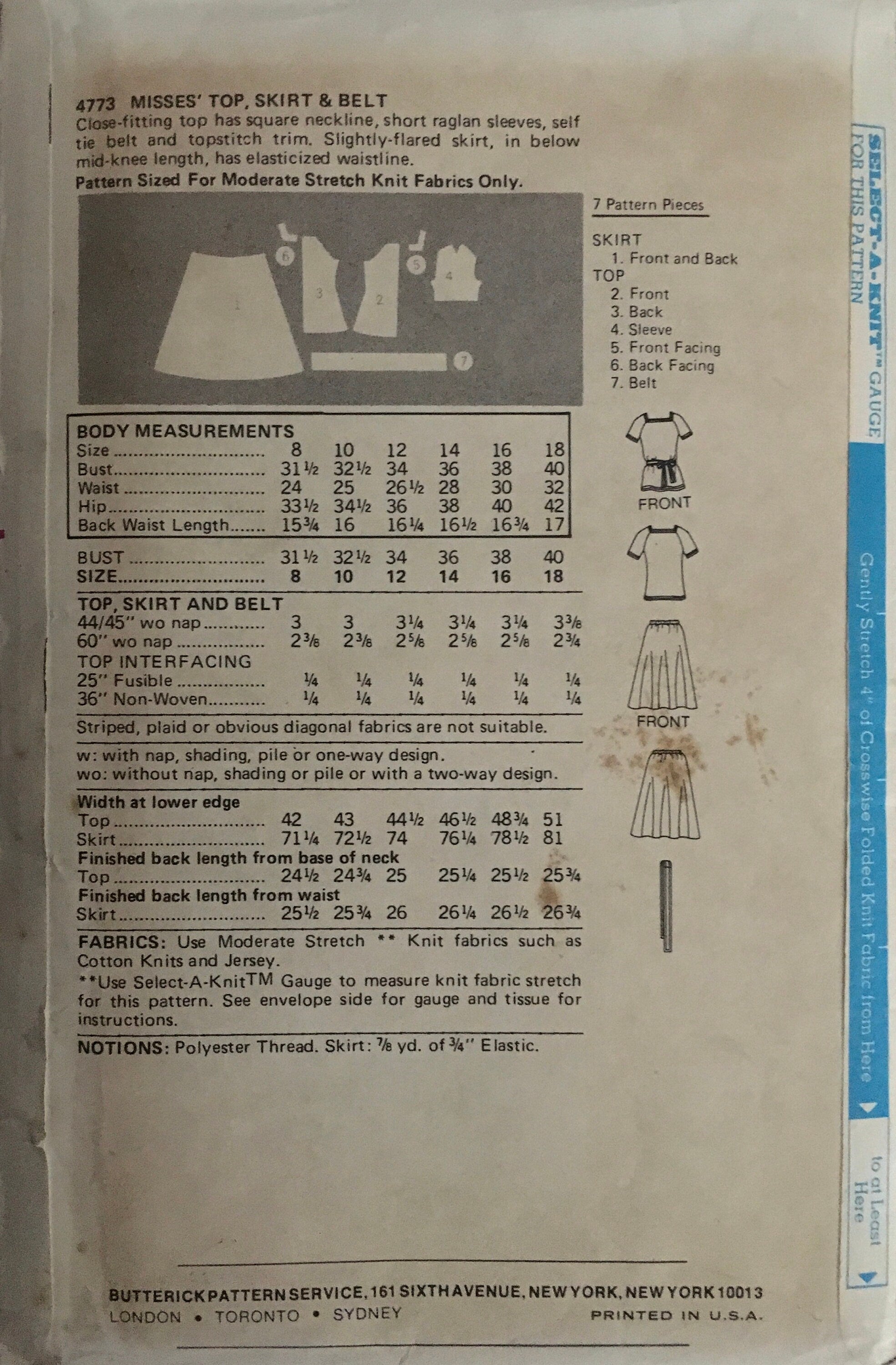 Butterick 4773 Sewing Pattern (Vintage) CUT