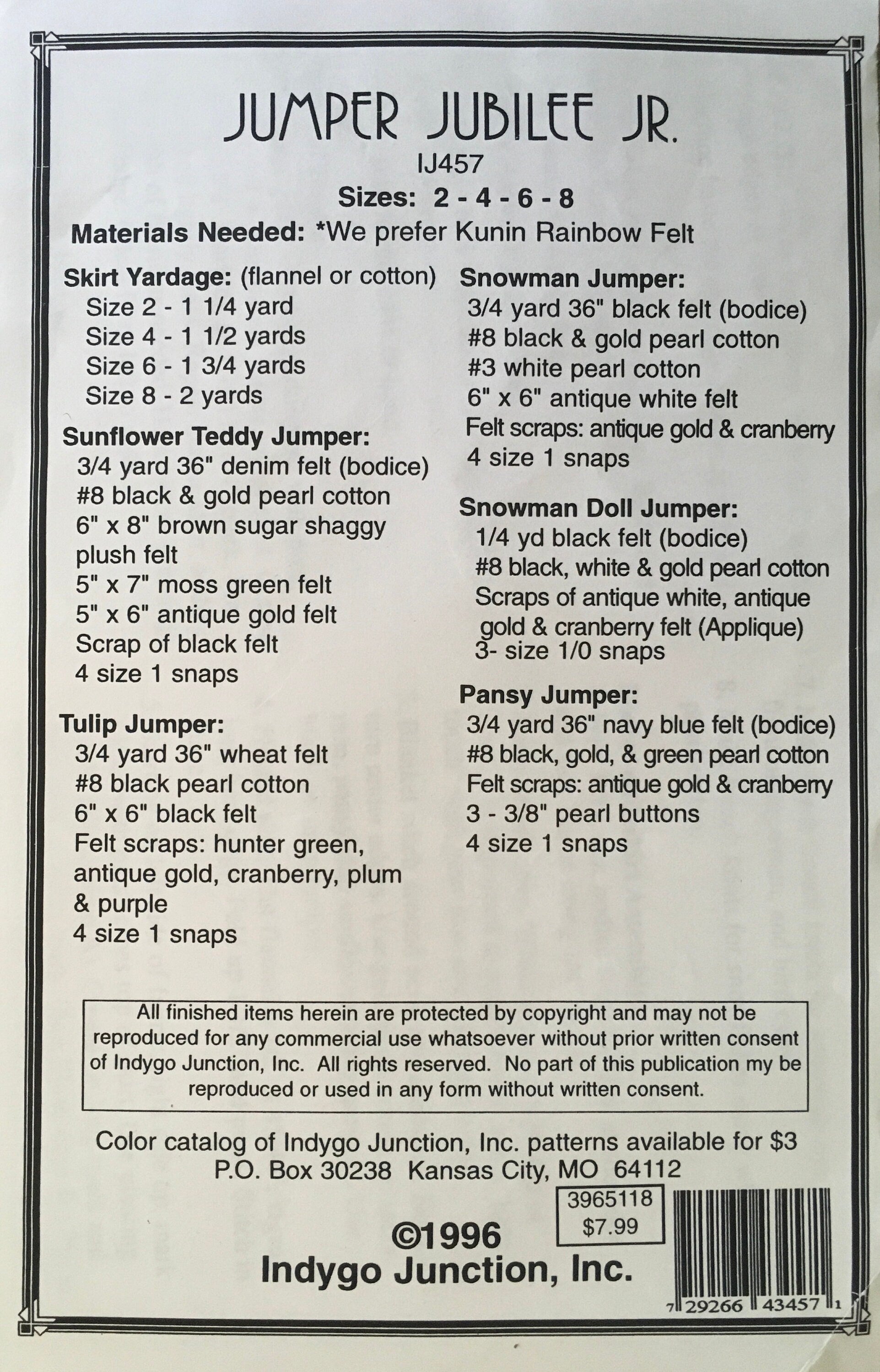 Indygo Junction Sewing And Appliqué Pattern (Vintage) UNCUT